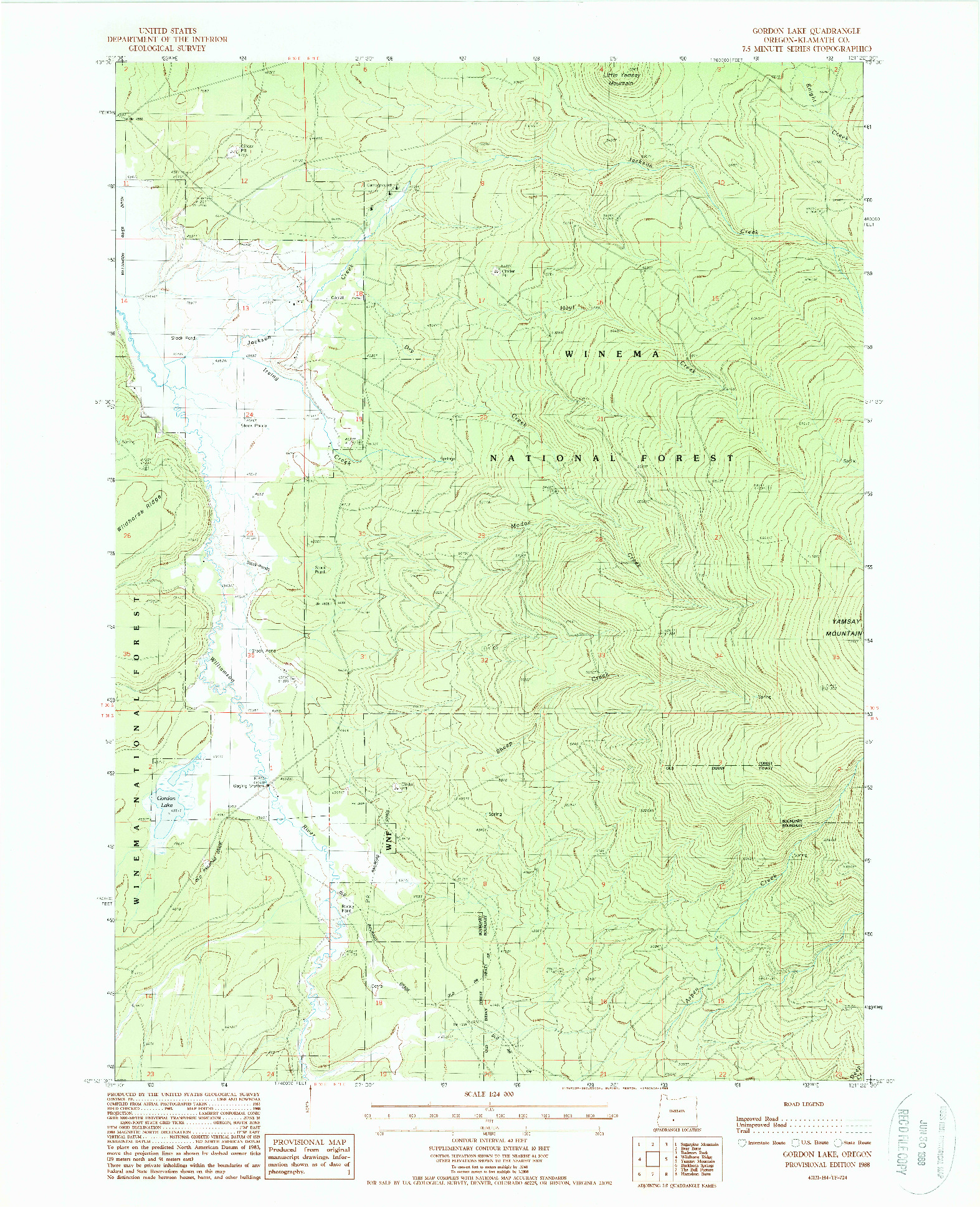 USGS 1:24000-SCALE QUADRANGLE FOR GORDON LAKE, OR 1988