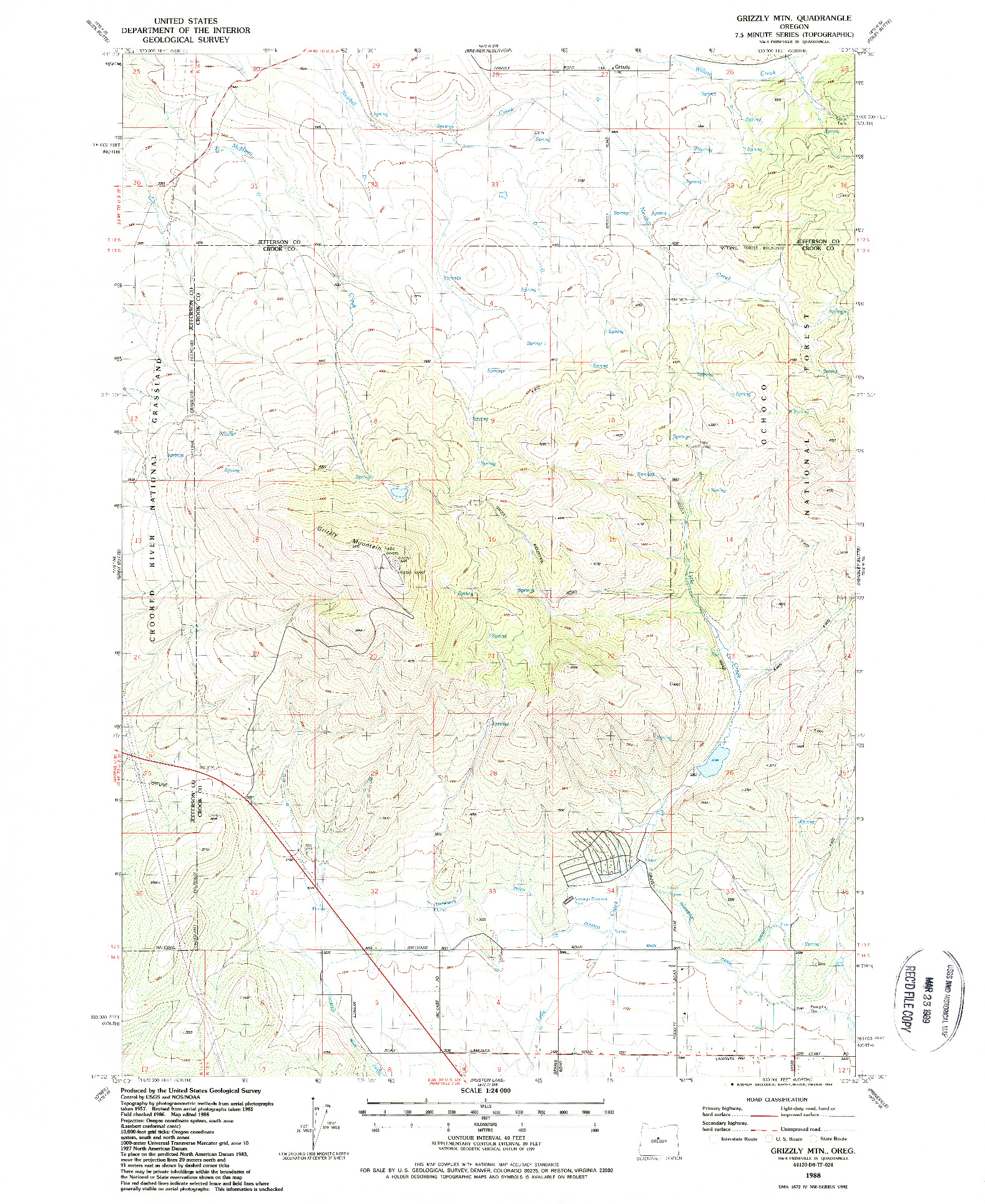 USGS 1:24000-SCALE QUADRANGLE FOR GRIZZLY MTN, OR 1988