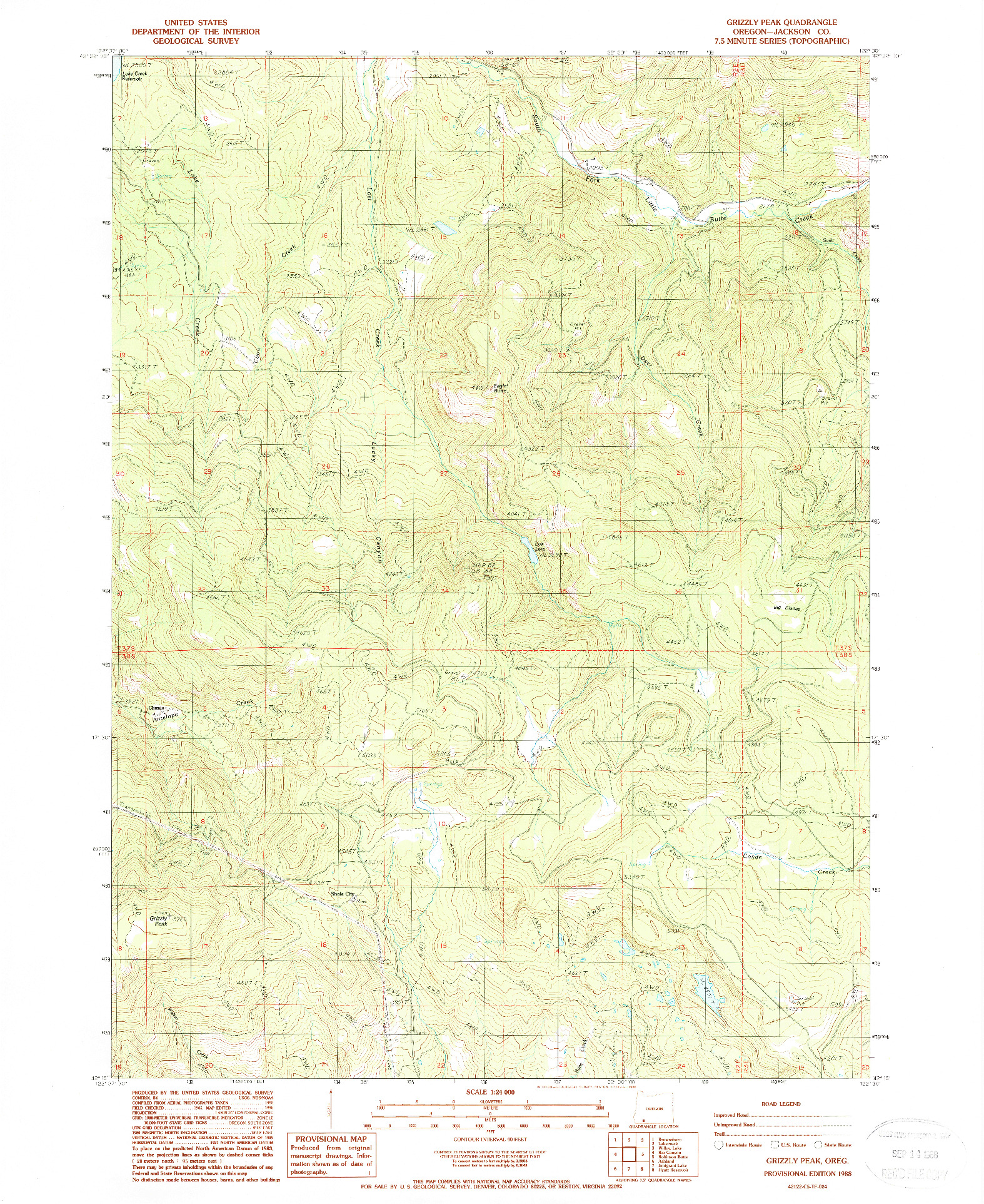 USGS 1:24000-SCALE QUADRANGLE FOR GRIZZLY PEAK, OR 1988