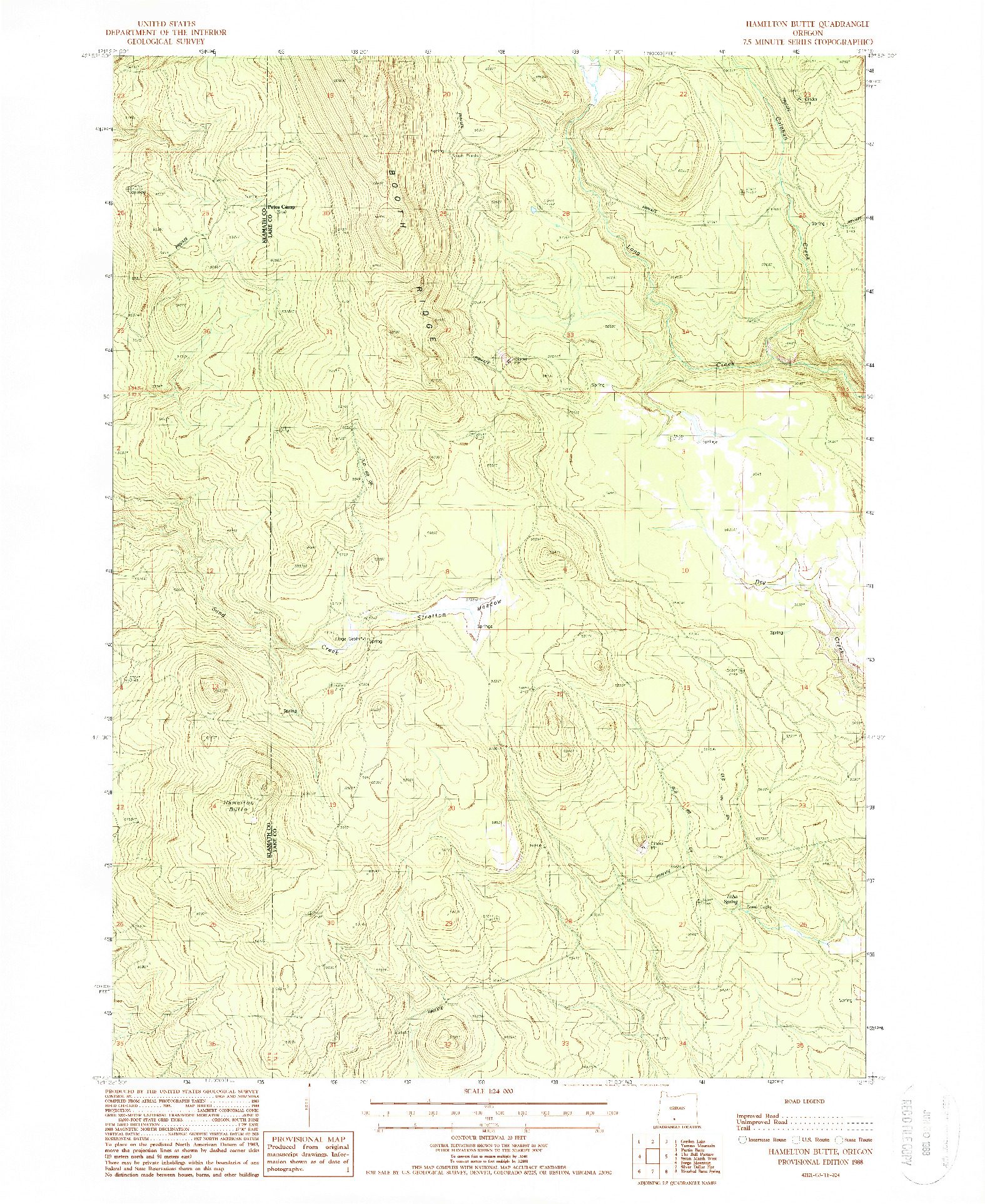 USGS 1:24000-SCALE QUADRANGLE FOR HAMELTON BUTTE, OR 1988