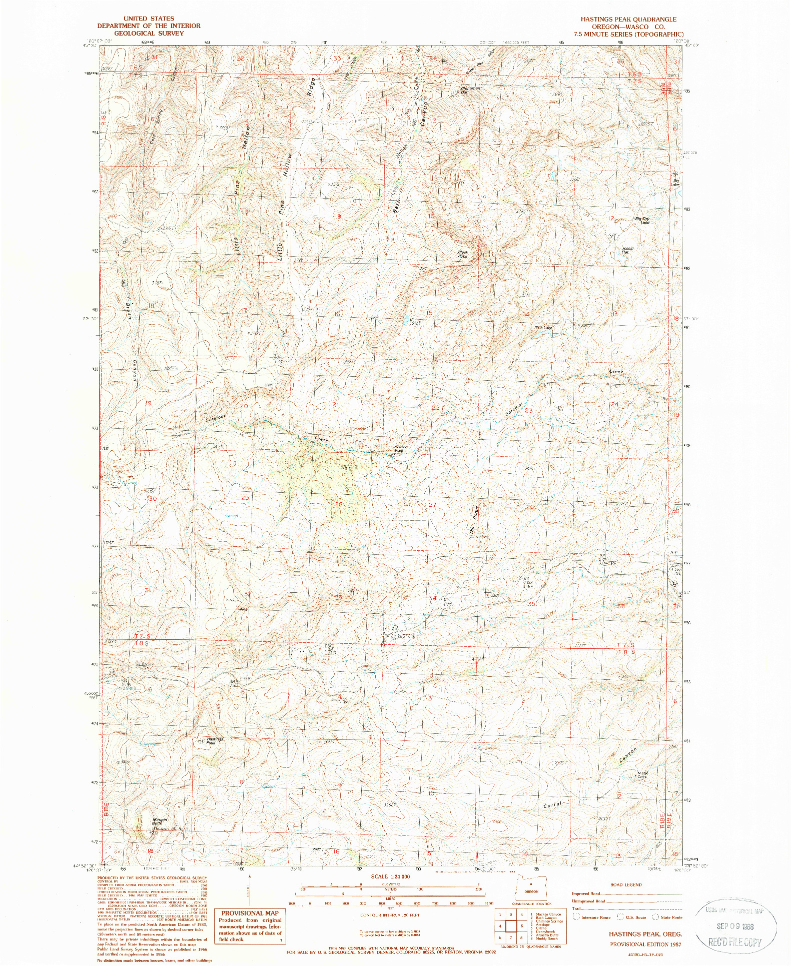 USGS 1:24000-SCALE QUADRANGLE FOR HASTINGS PEAK, OR 1987