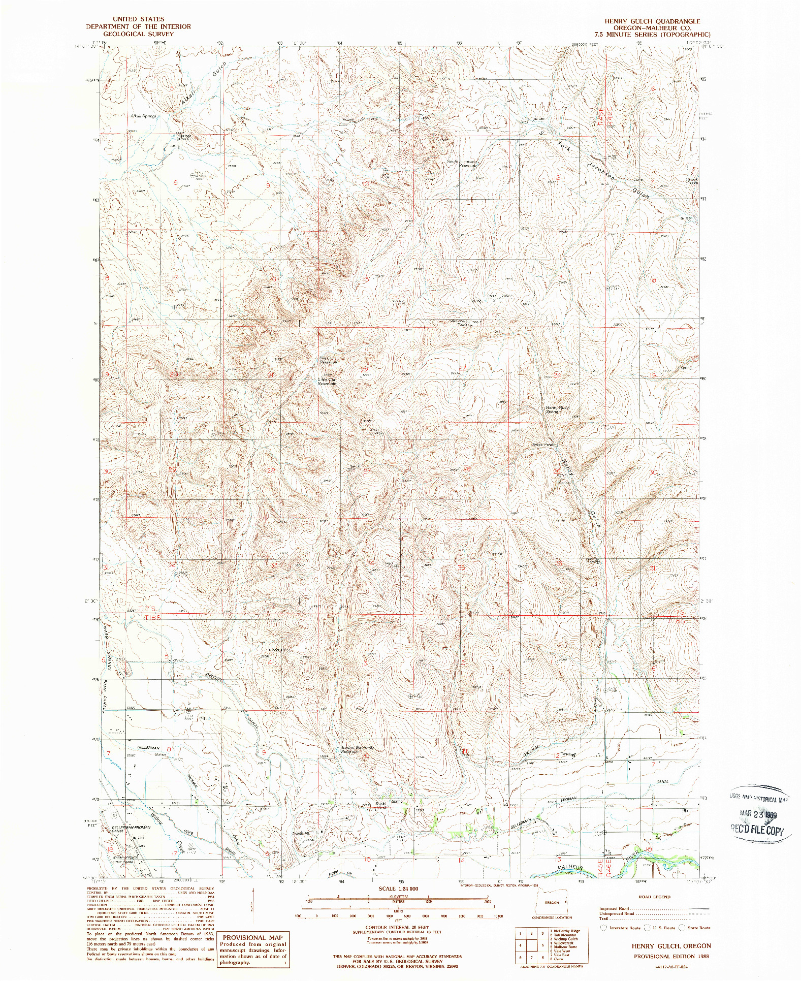USGS 1:24000-SCALE QUADRANGLE FOR HENRY GULCH, OR 1988