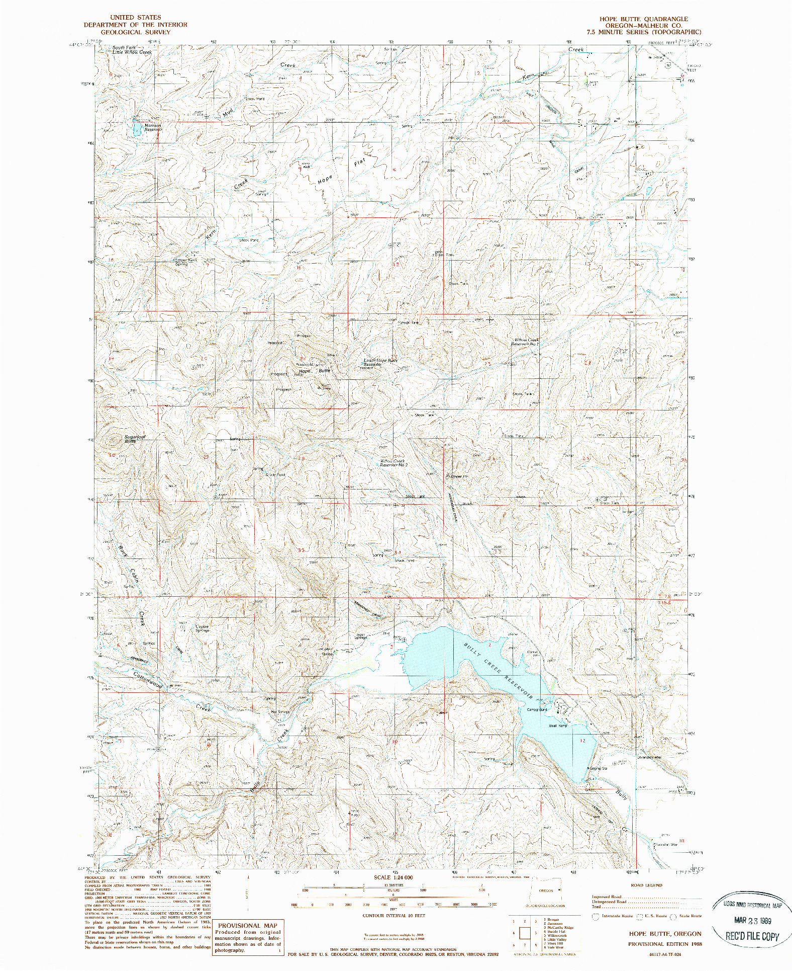 USGS 1:24000-SCALE QUADRANGLE FOR HOPE BUTTE, OR 1988