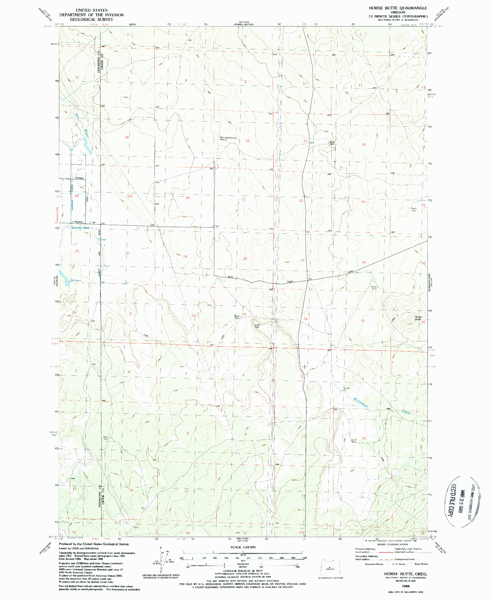 USGS 1:24000-SCALE QUADRANGLE FOR HORSE BUTTE, OR 1988