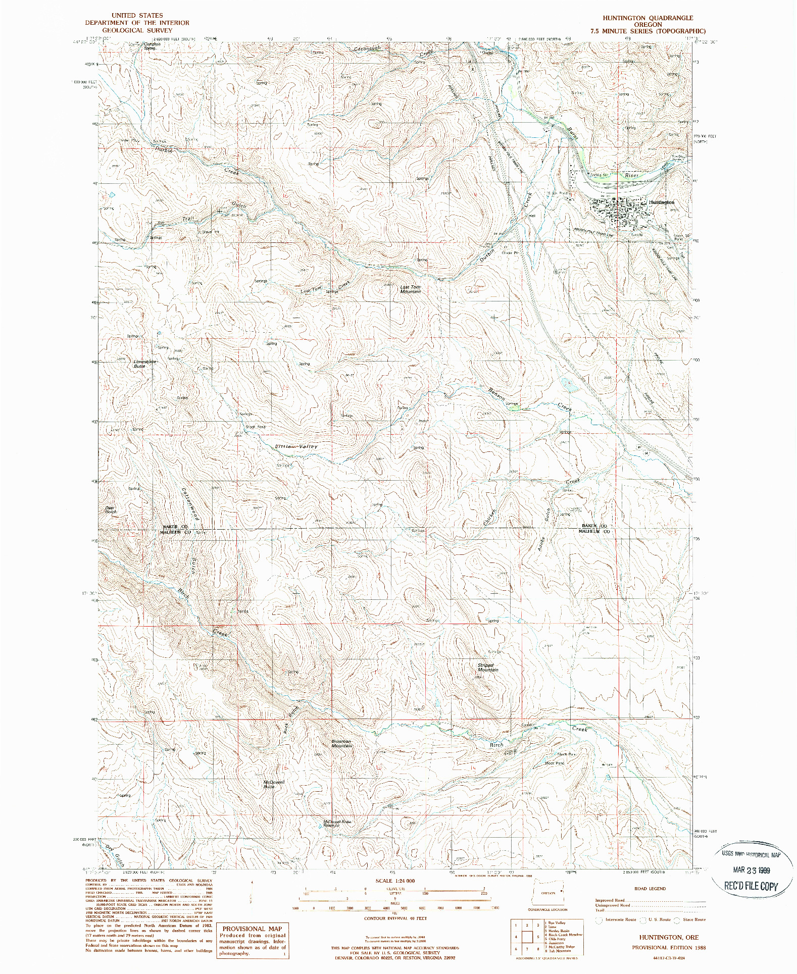 USGS 1:24000-SCALE QUADRANGLE FOR HUNTINGTON, OR 1988