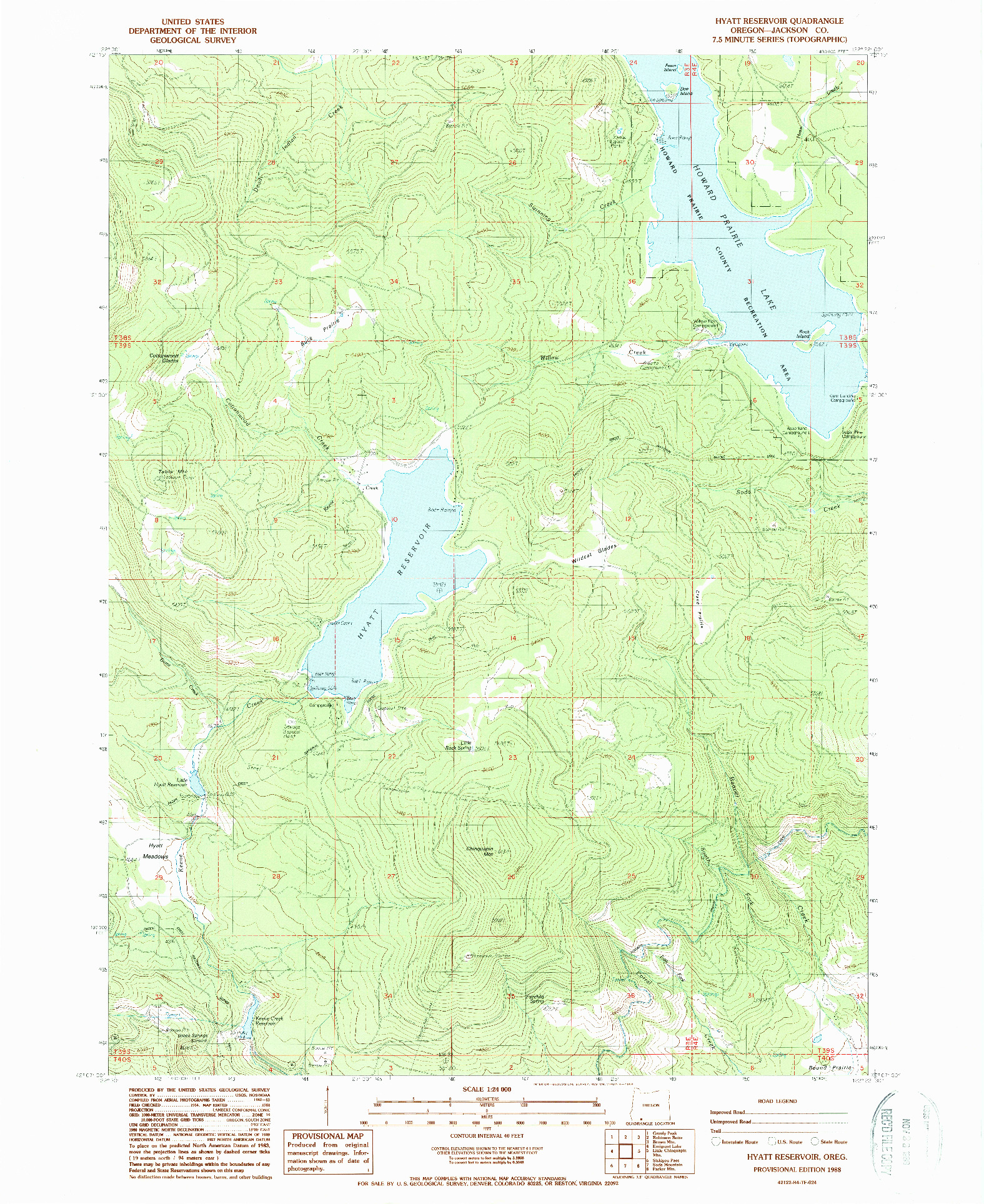 USGS 1:24000-SCALE QUADRANGLE FOR HYATT RESERVOIR, OR 1988