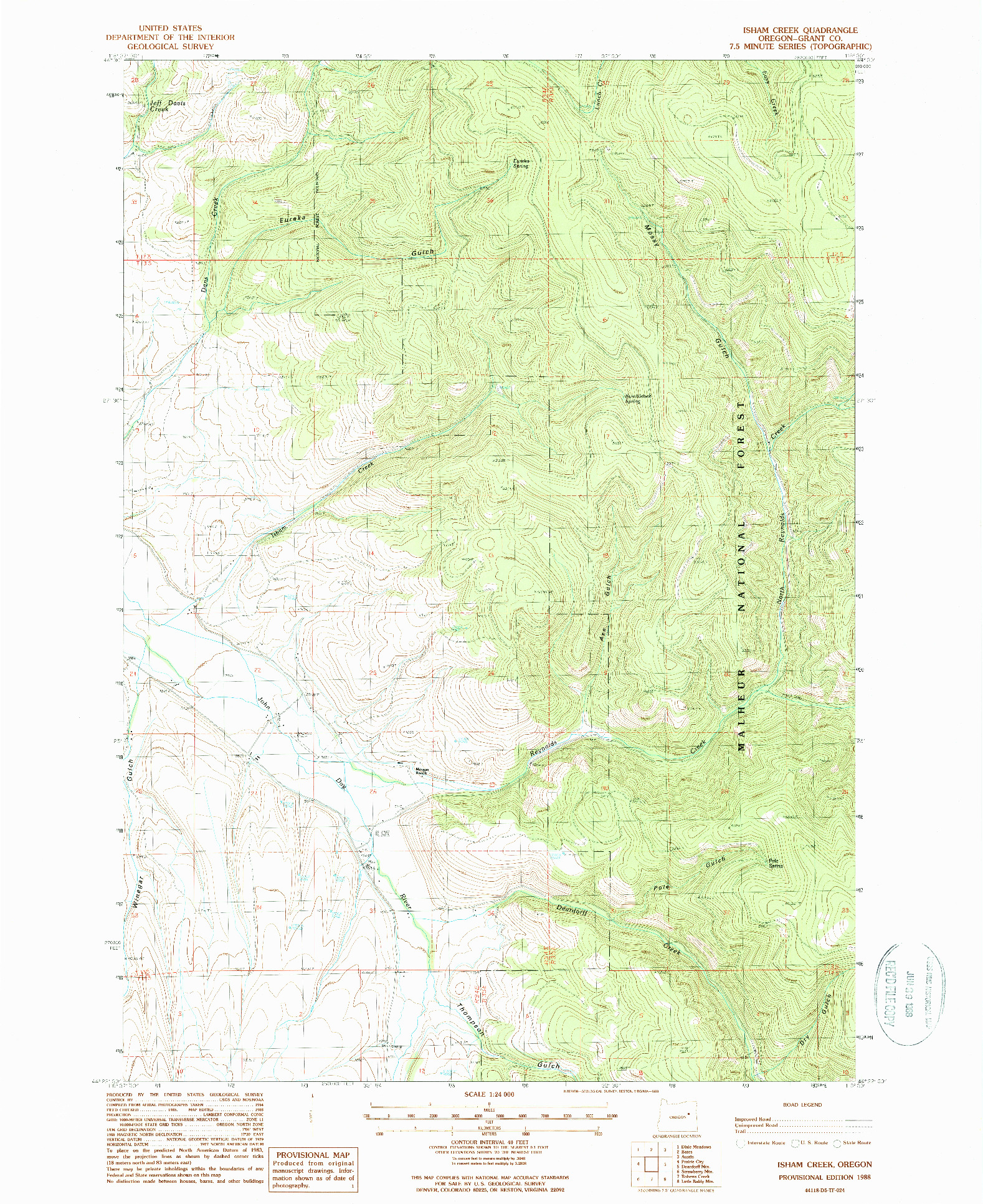 USGS 1:24000-SCALE QUADRANGLE FOR ISHAM CREEK, OR 1988