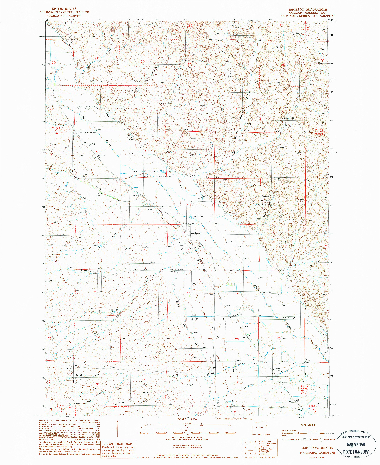 USGS 1:24000-SCALE QUADRANGLE FOR JAMIESON, OR 1988