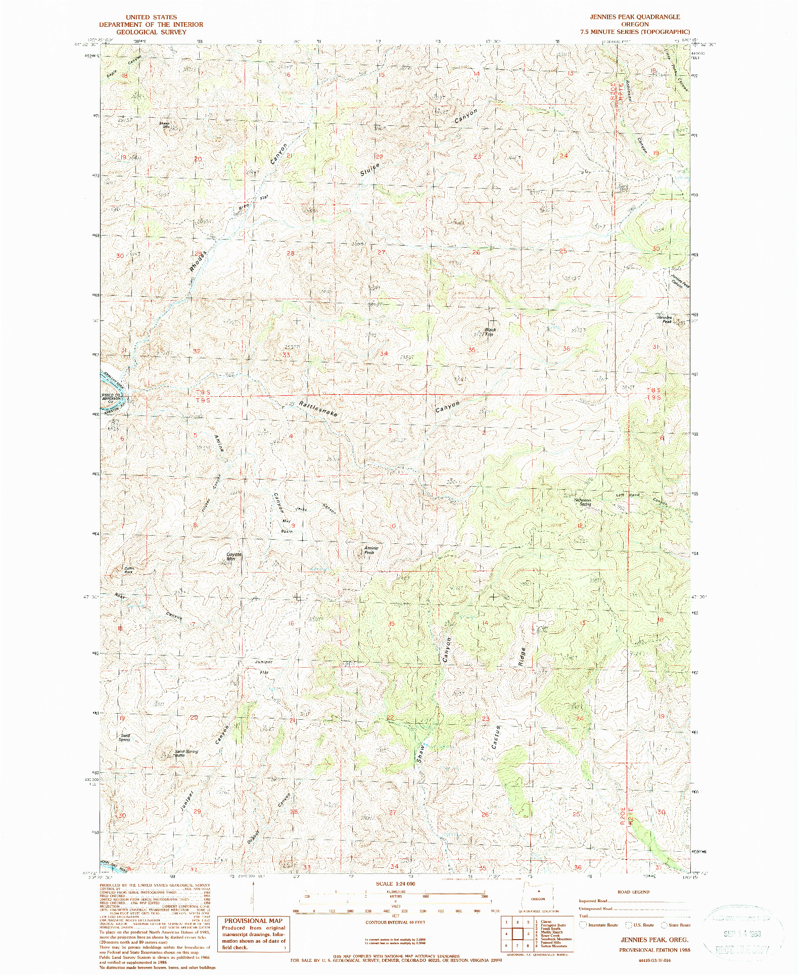 USGS 1:24000-SCALE QUADRANGLE FOR JENNIES PEAK, OR 1988