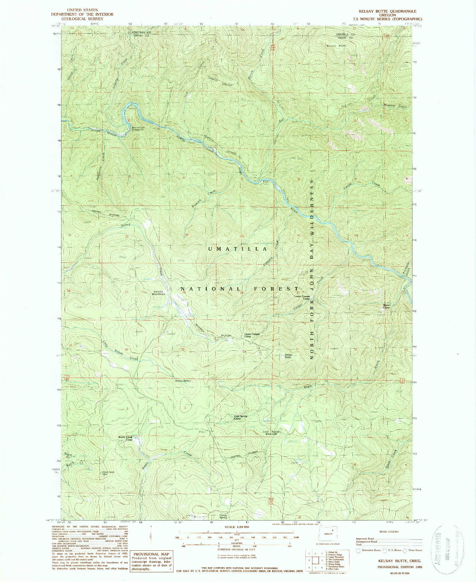 USGS 1:24000-SCALE QUADRANGLE FOR KELSAY BUTTE, OR 1988