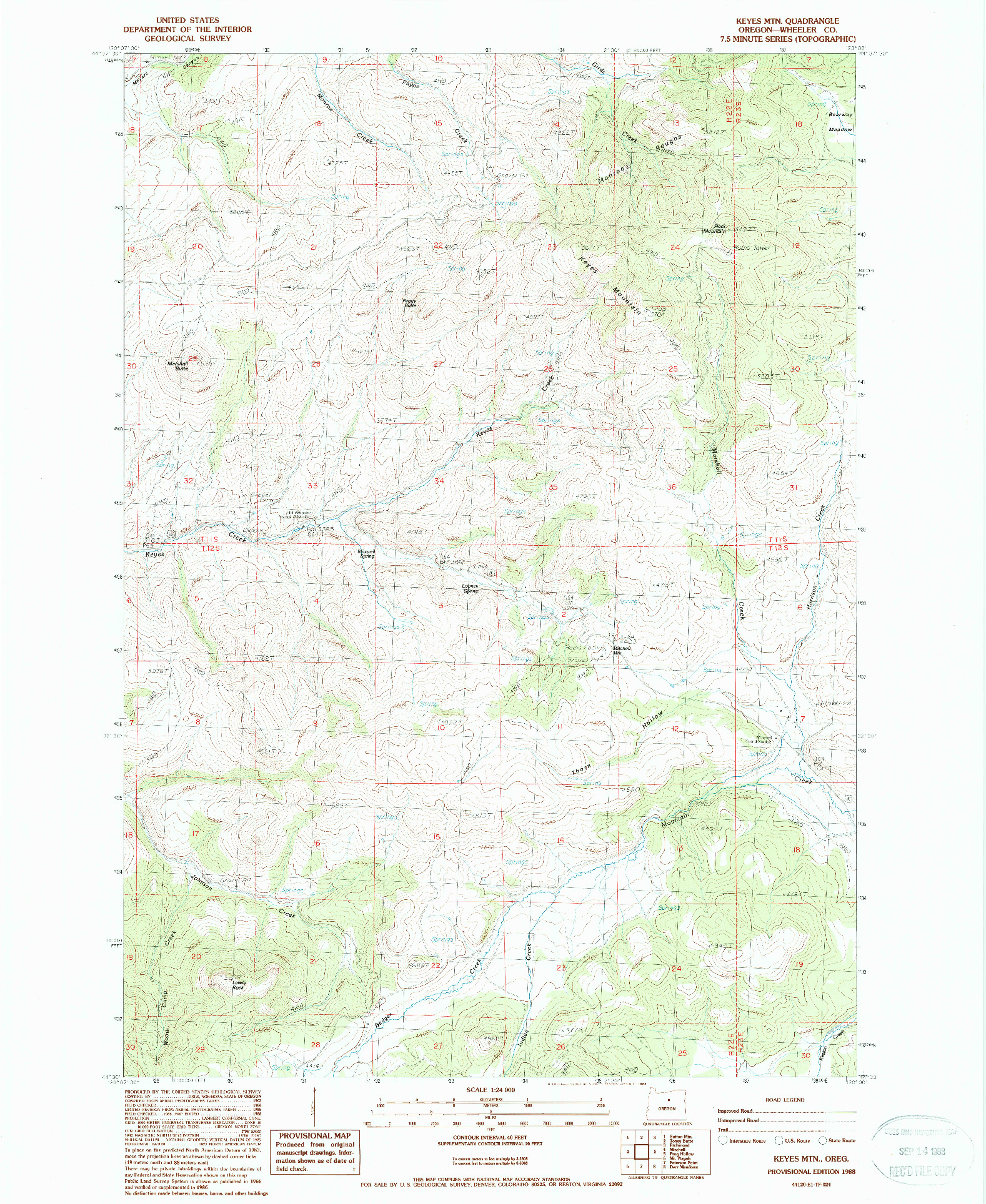 USGS 1:24000-SCALE QUADRANGLE FOR KEYES MTN, OR 1988