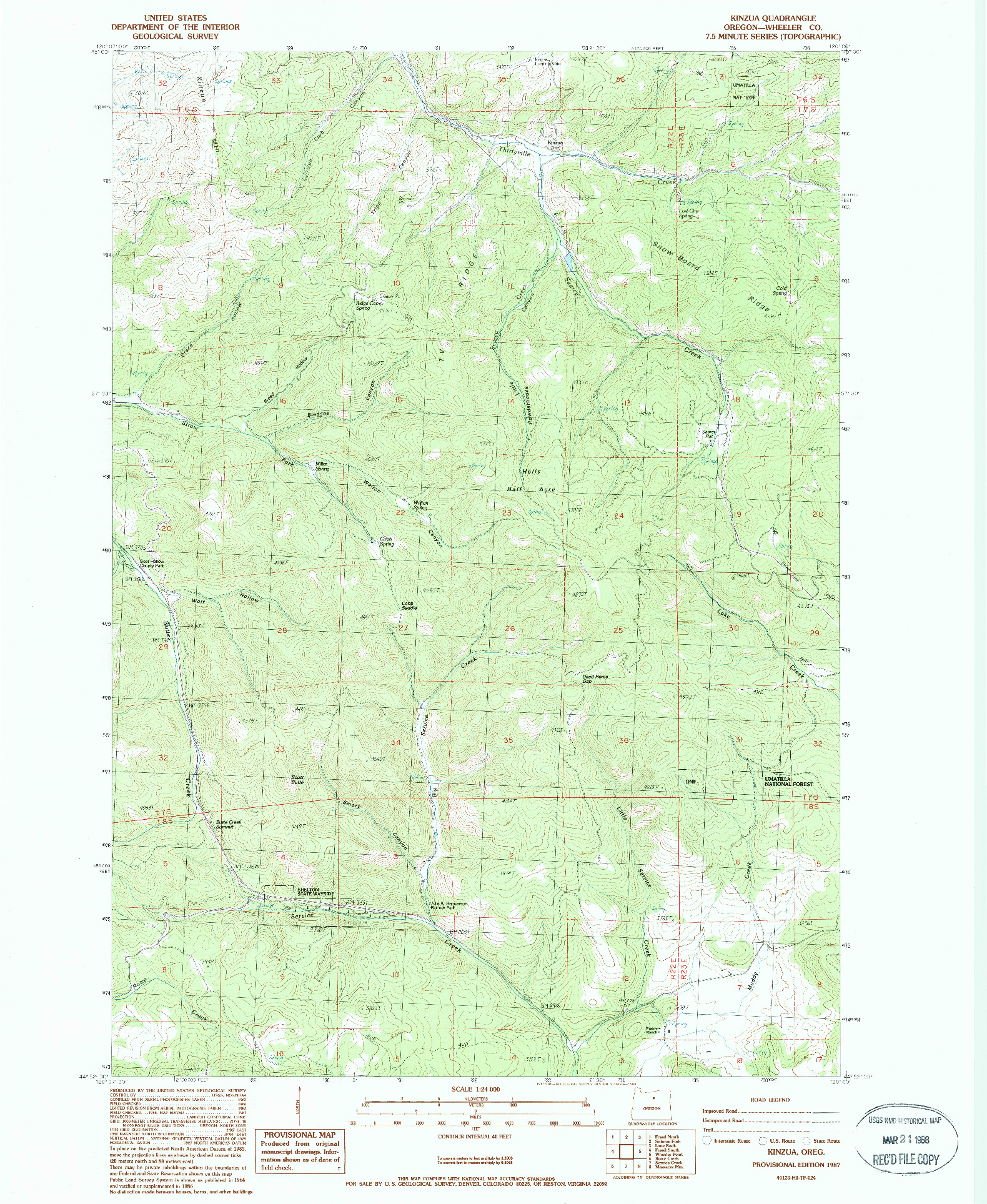 USGS 1:24000-SCALE QUADRANGLE FOR KINZUA, OR 1987