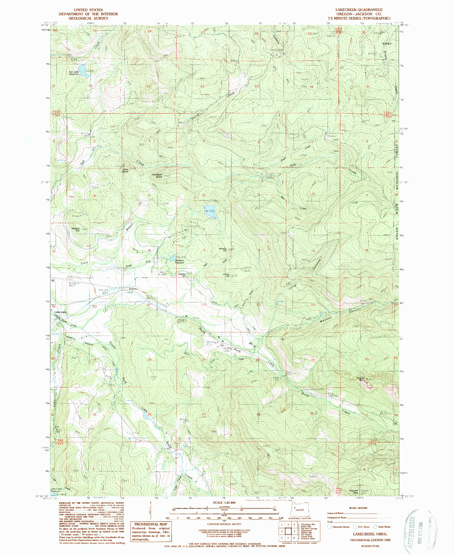 USGS 1:24000-SCALE QUADRANGLE FOR LAKECREEK, OR 1988