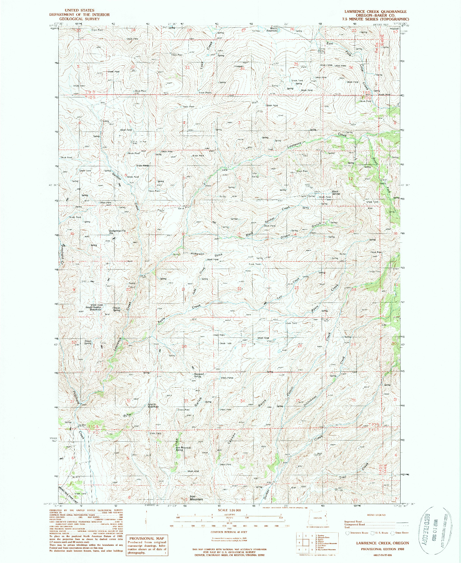 USGS 1:24000-SCALE QUADRANGLE FOR LAWRENCE CREEK, OR 1988