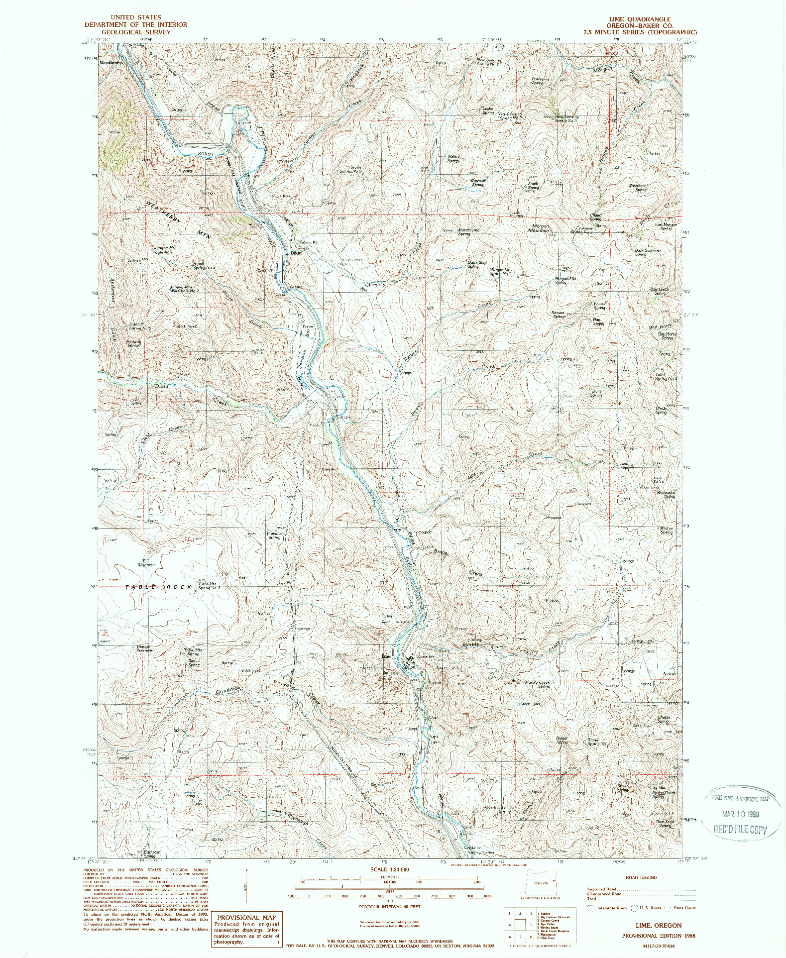 USGS 1:24000-SCALE QUADRANGLE FOR LIME, OR 1988