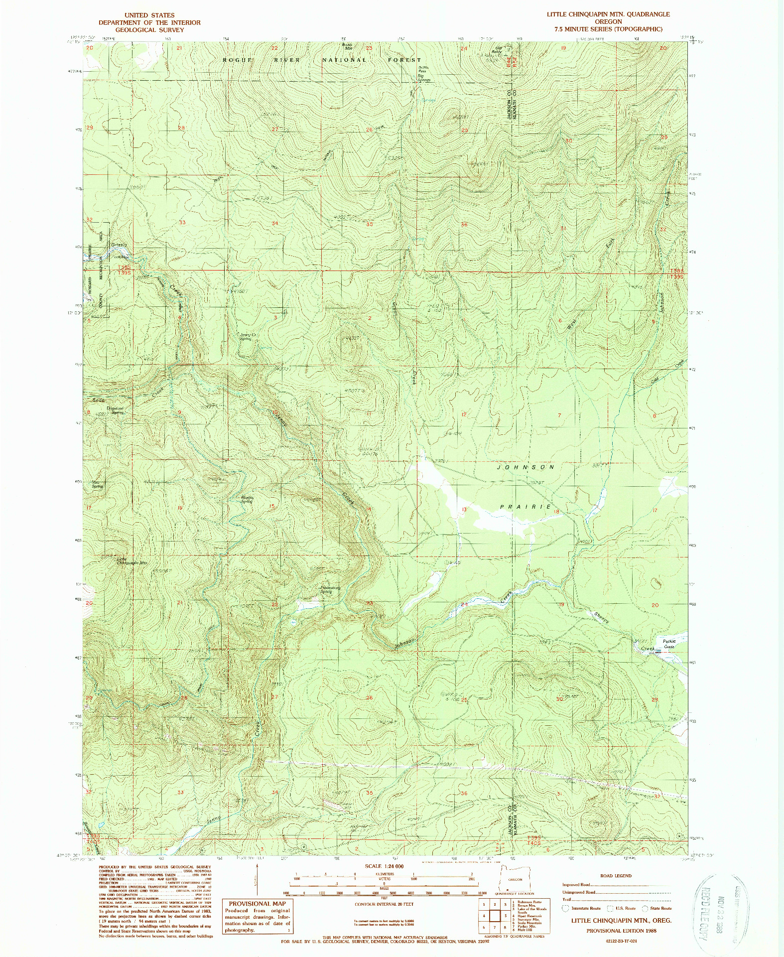 USGS 1:24000-SCALE QUADRANGLE FOR LITTLE CHINQUAPIN MTN, OR 1988