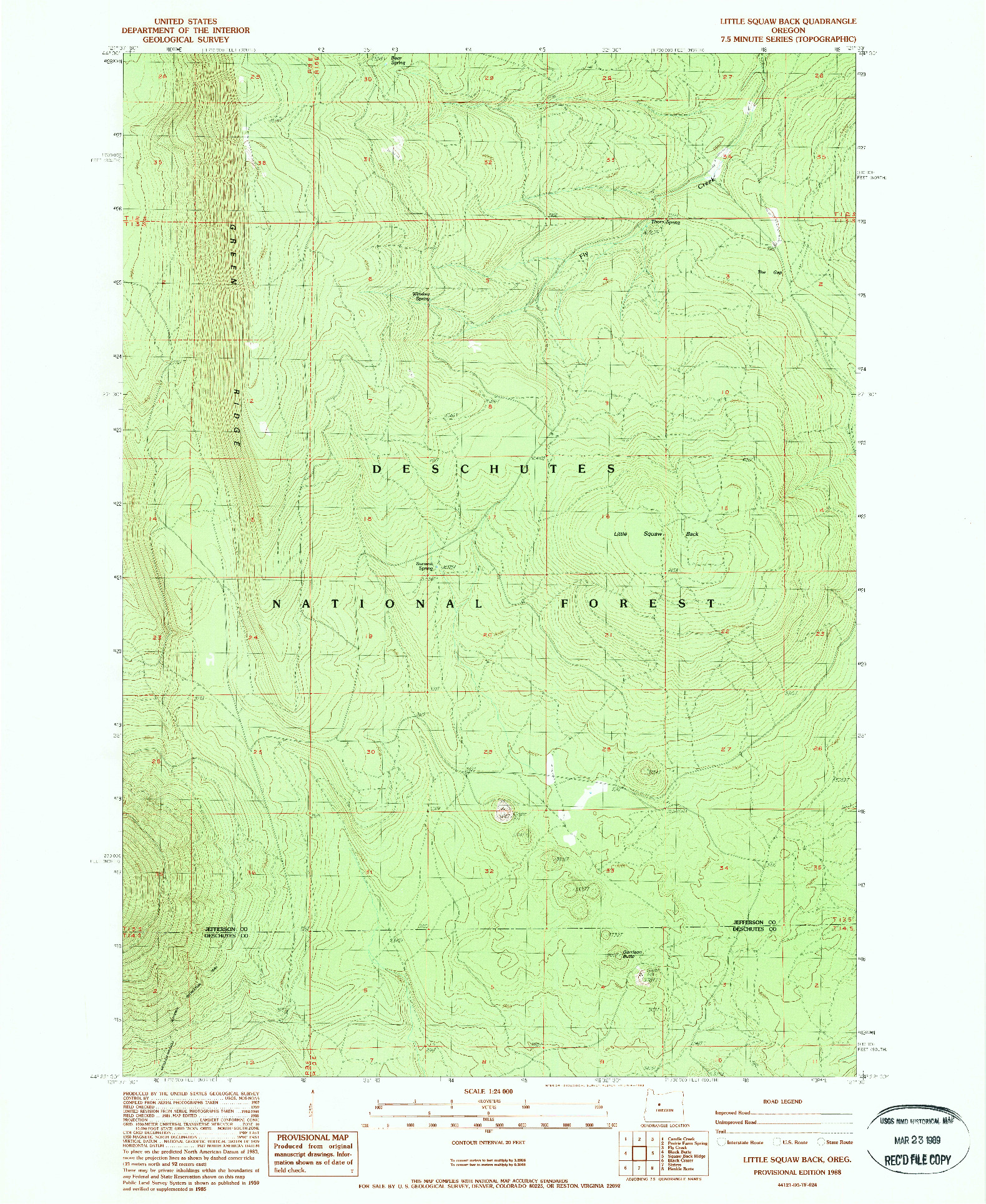USGS 1:24000-SCALE QUADRANGLE FOR LITTLE SQUAW BACK, OR 1988