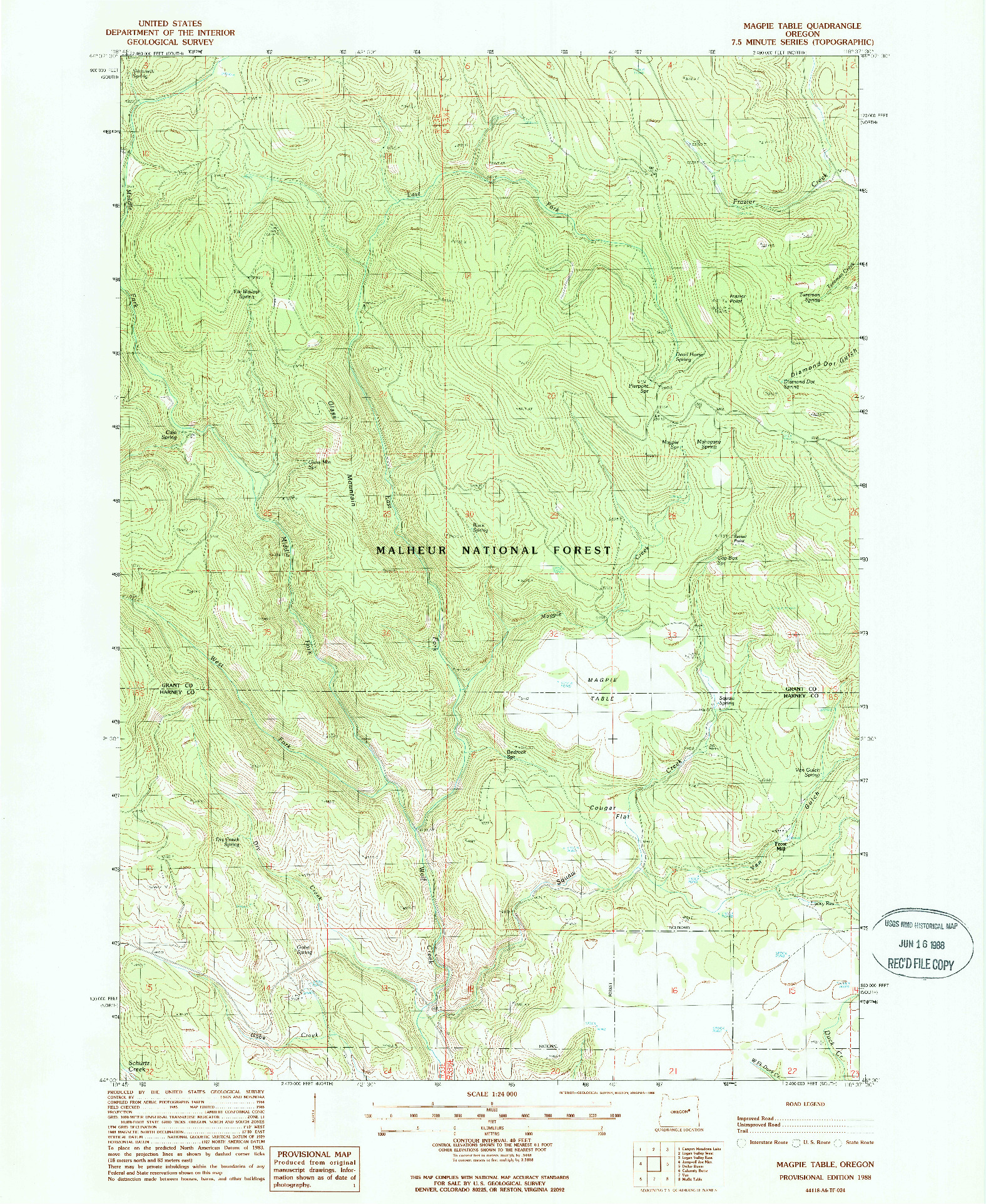 USGS 1:24000-SCALE QUADRANGLE FOR MAGPIE TABLE, OR 1988
