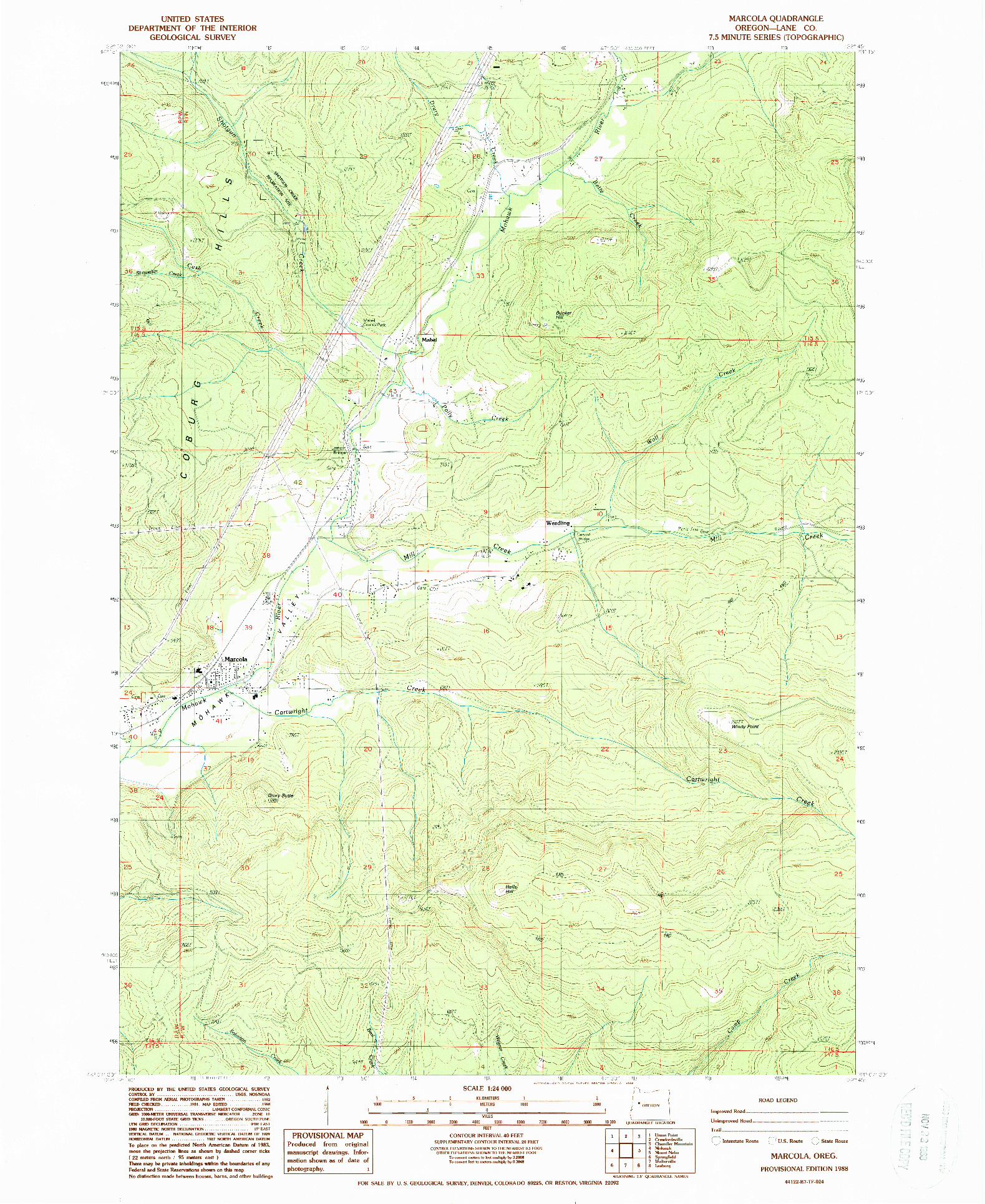 USGS 1:24000-SCALE QUADRANGLE FOR MARCOLA, OR 1988