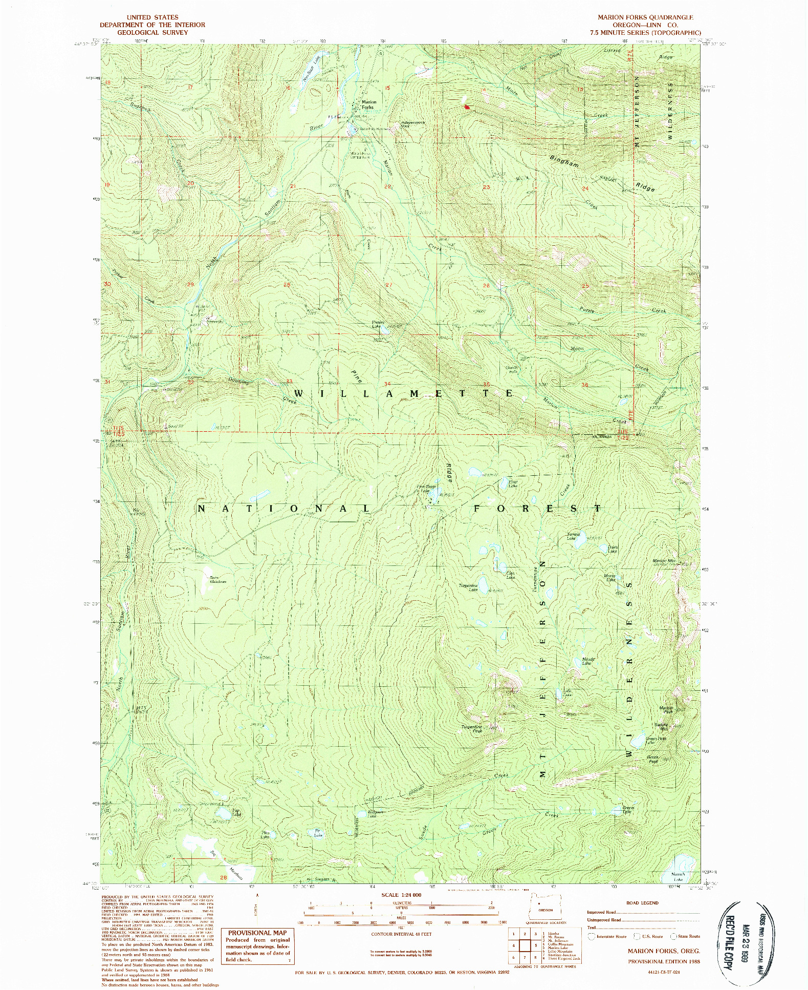 USGS 1:24000-SCALE QUADRANGLE FOR MARION FORKS, OR 1988