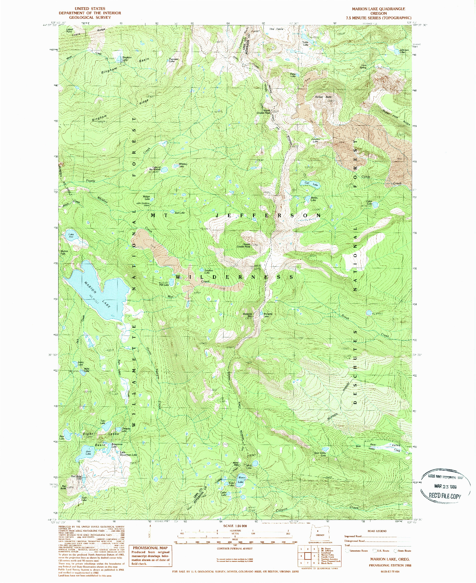 USGS 1:24000-SCALE QUADRANGLE FOR MARION LAKE, OR 1988