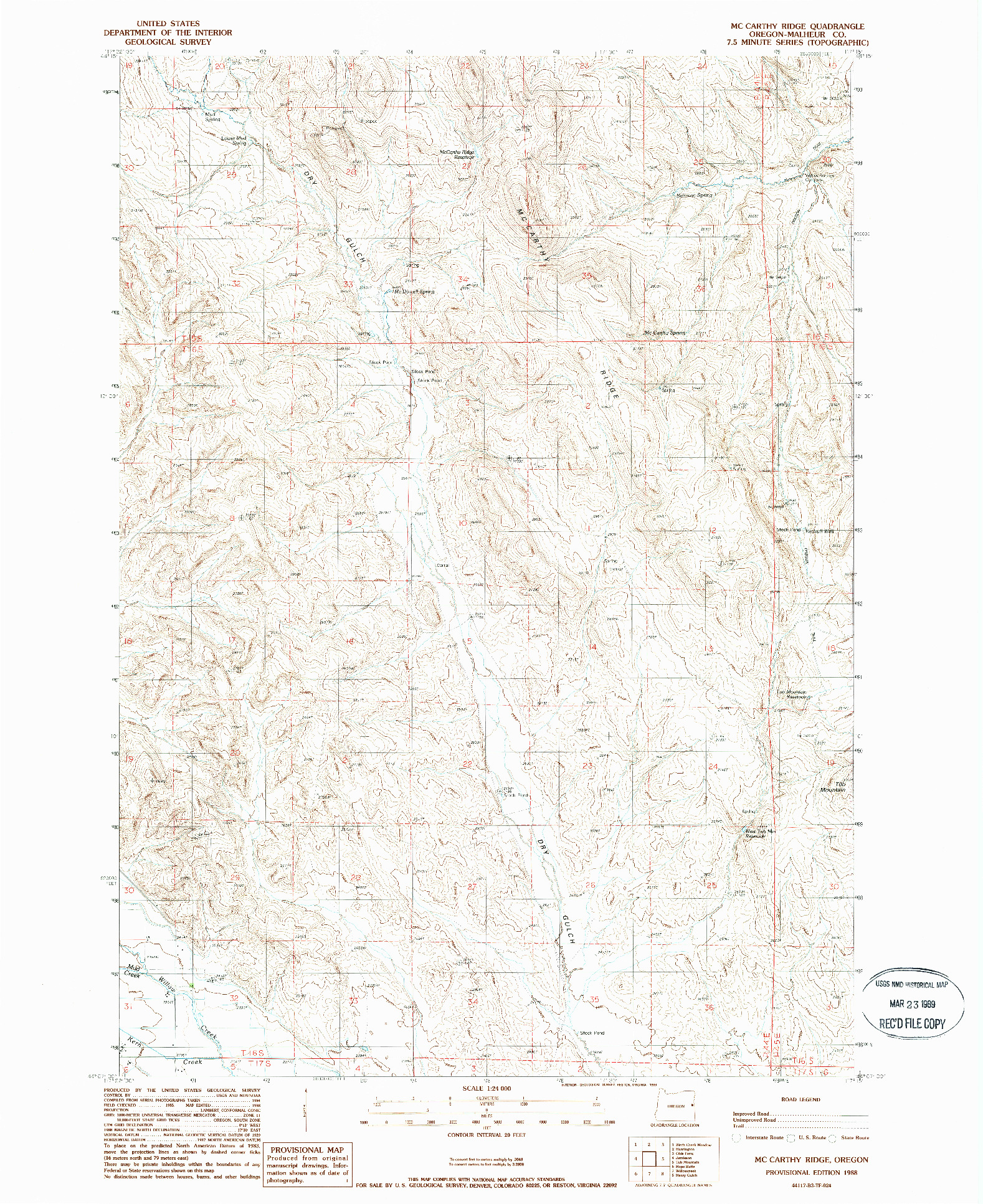 USGS 1:24000-SCALE QUADRANGLE FOR MC CARTHY RIDGE, OR 1988