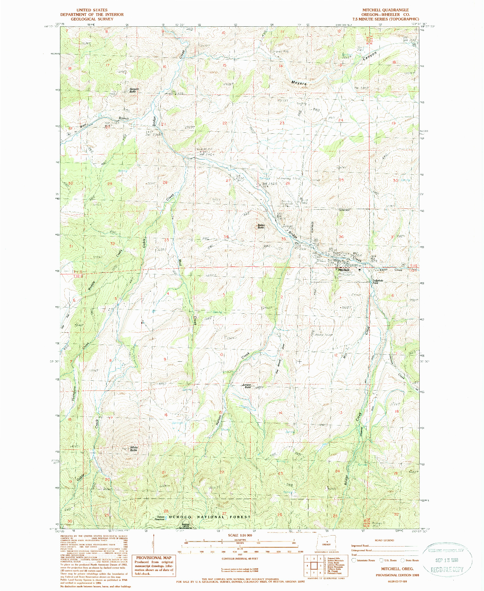 USGS 1:24000-SCALE QUADRANGLE FOR MITCHELL, OR 1988