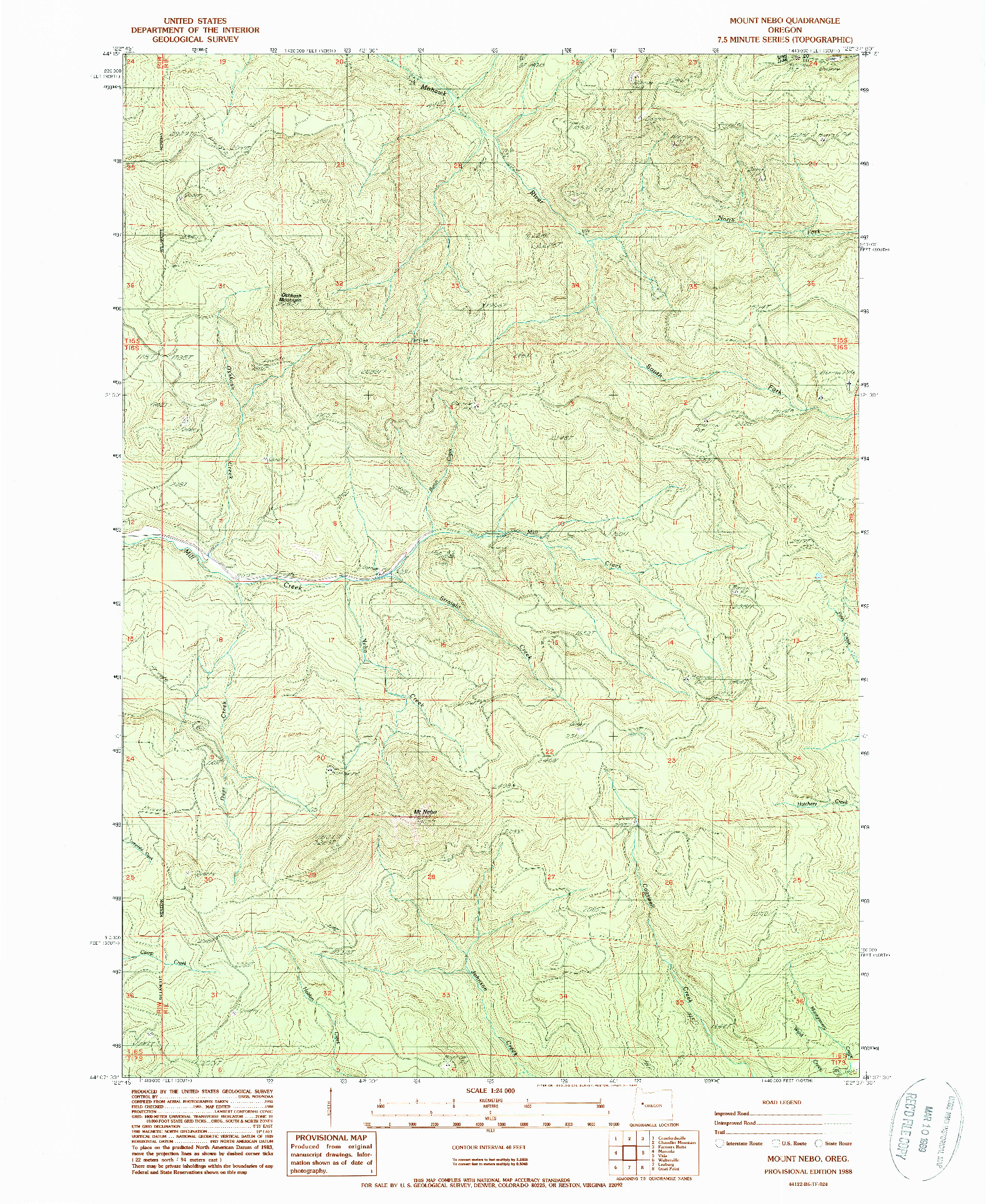 USGS 1:24000-SCALE QUADRANGLE FOR MOUNT NEBO, OR 1988