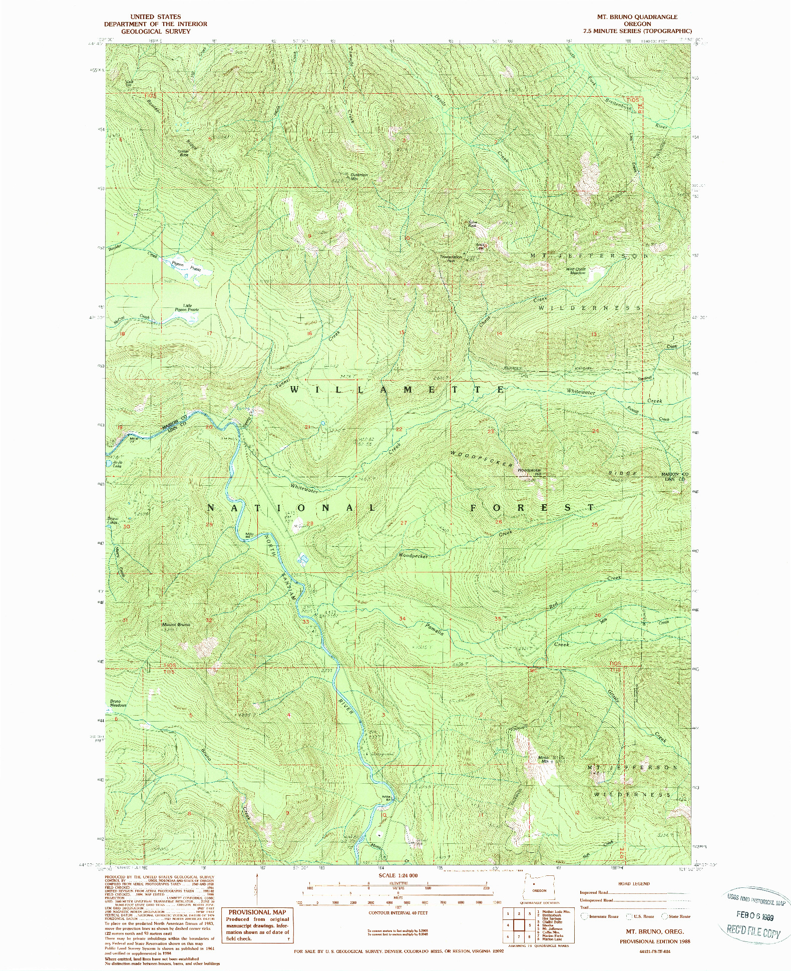 USGS 1:24000-SCALE QUADRANGLE FOR MT. BRUNO, OR 1988