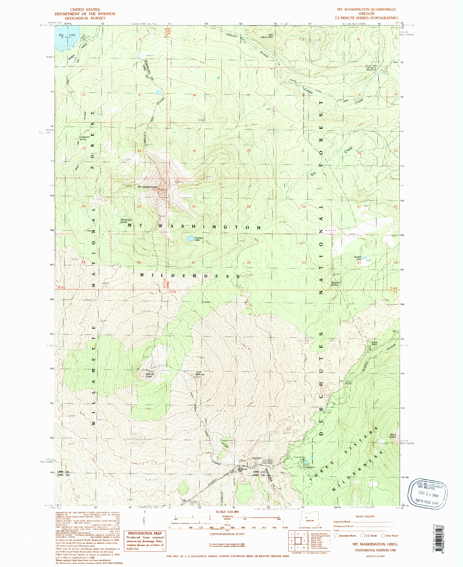 USGS 1:24000-SCALE QUADRANGLE FOR MT. WASHINGTON, OR 1988