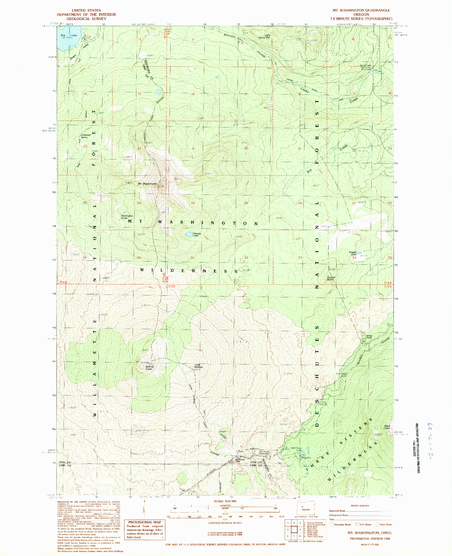 USGS 1:24000-SCALE QUADRANGLE FOR MT. WASHINGTON, OR 1988