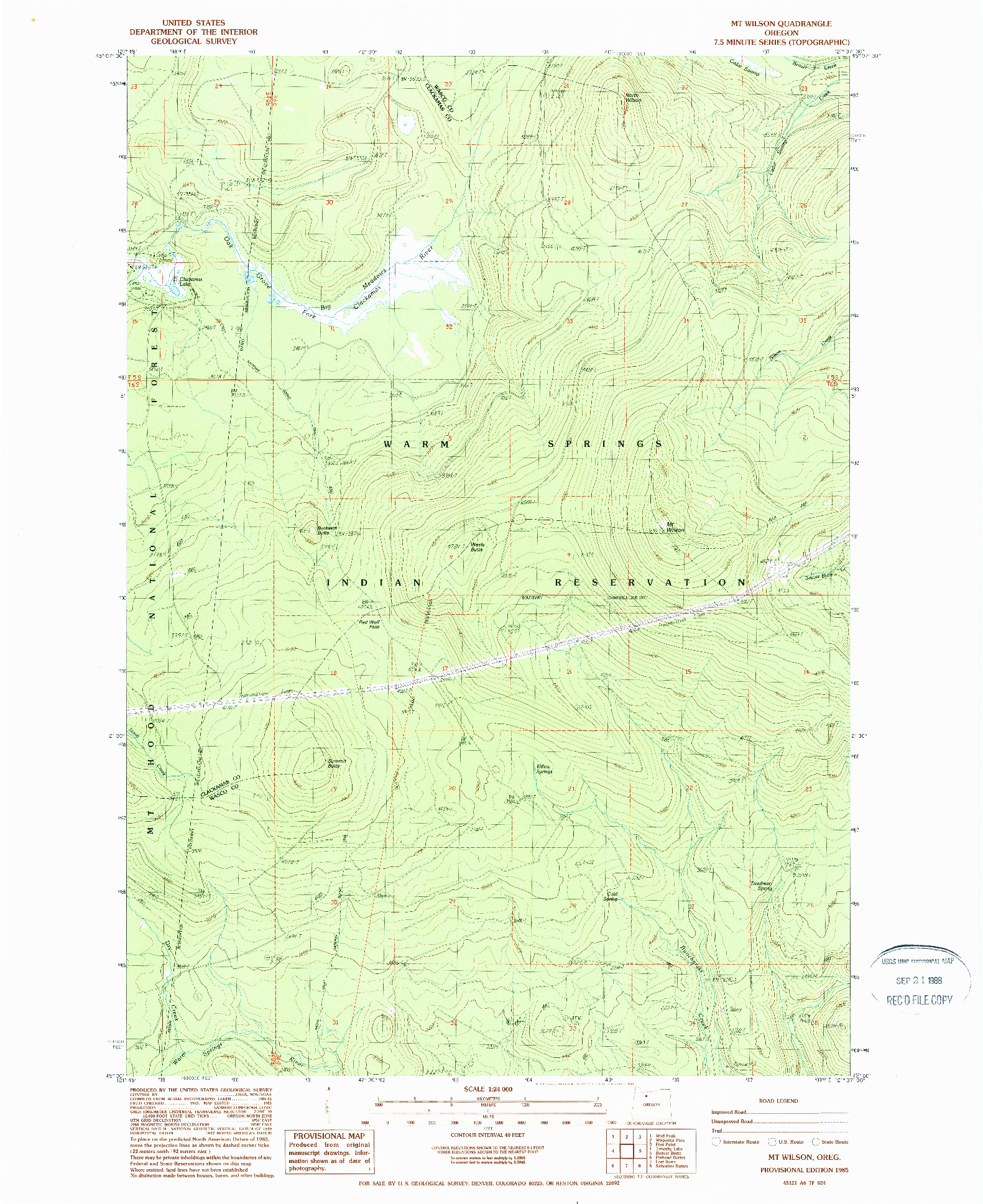 USGS 1:24000-SCALE QUADRANGLE FOR MT. WILSON, OR 1985