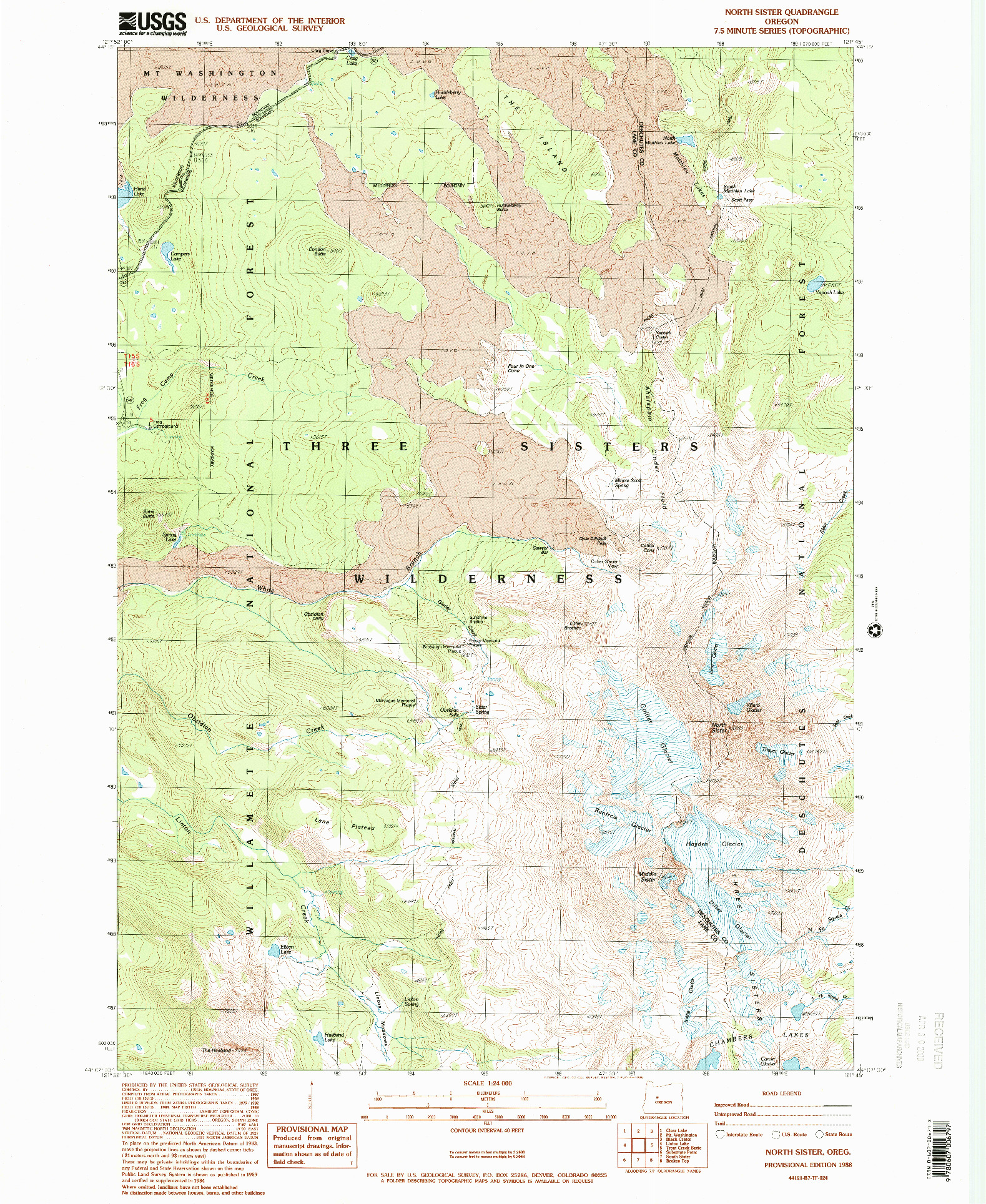 USGS 1:24000-SCALE QUADRANGLE FOR NORTH SISTER, OR 1988
