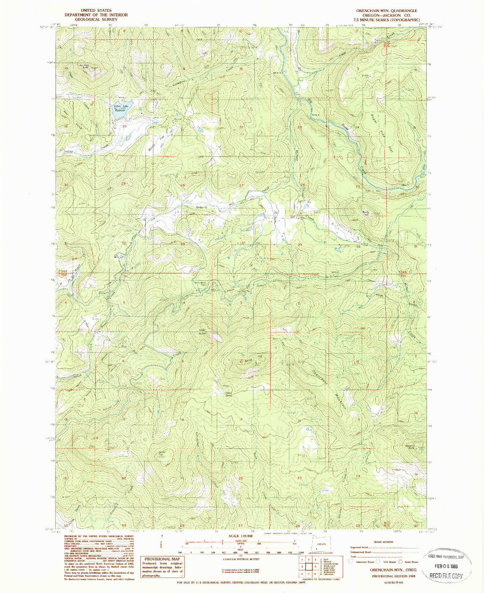 USGS 1:24000-SCALE QUADRANGLE FOR OBENCHAIN MTN, OR 1988