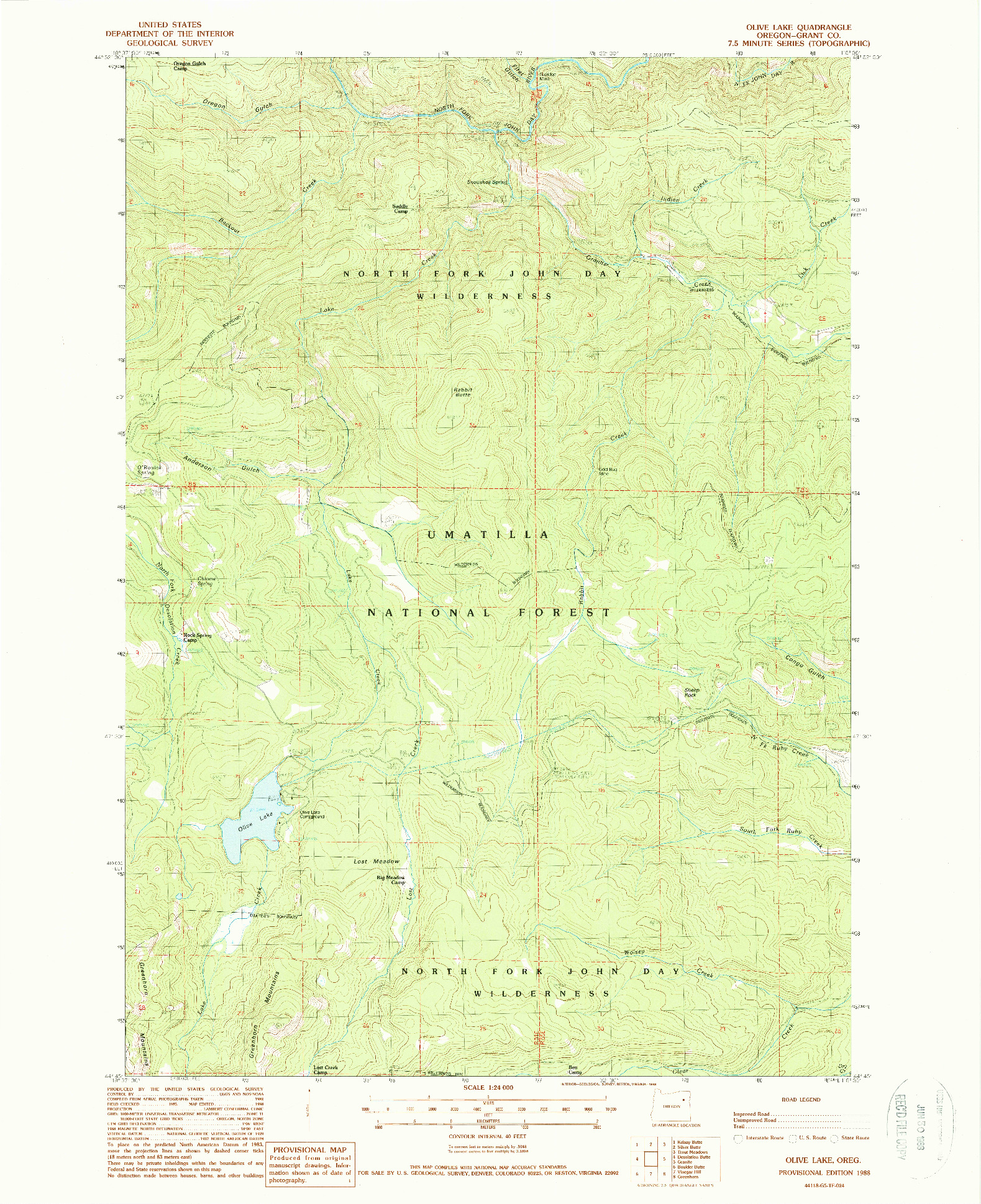 USGS 1:24000-SCALE QUADRANGLE FOR OLIVE LAKE, OR 1988