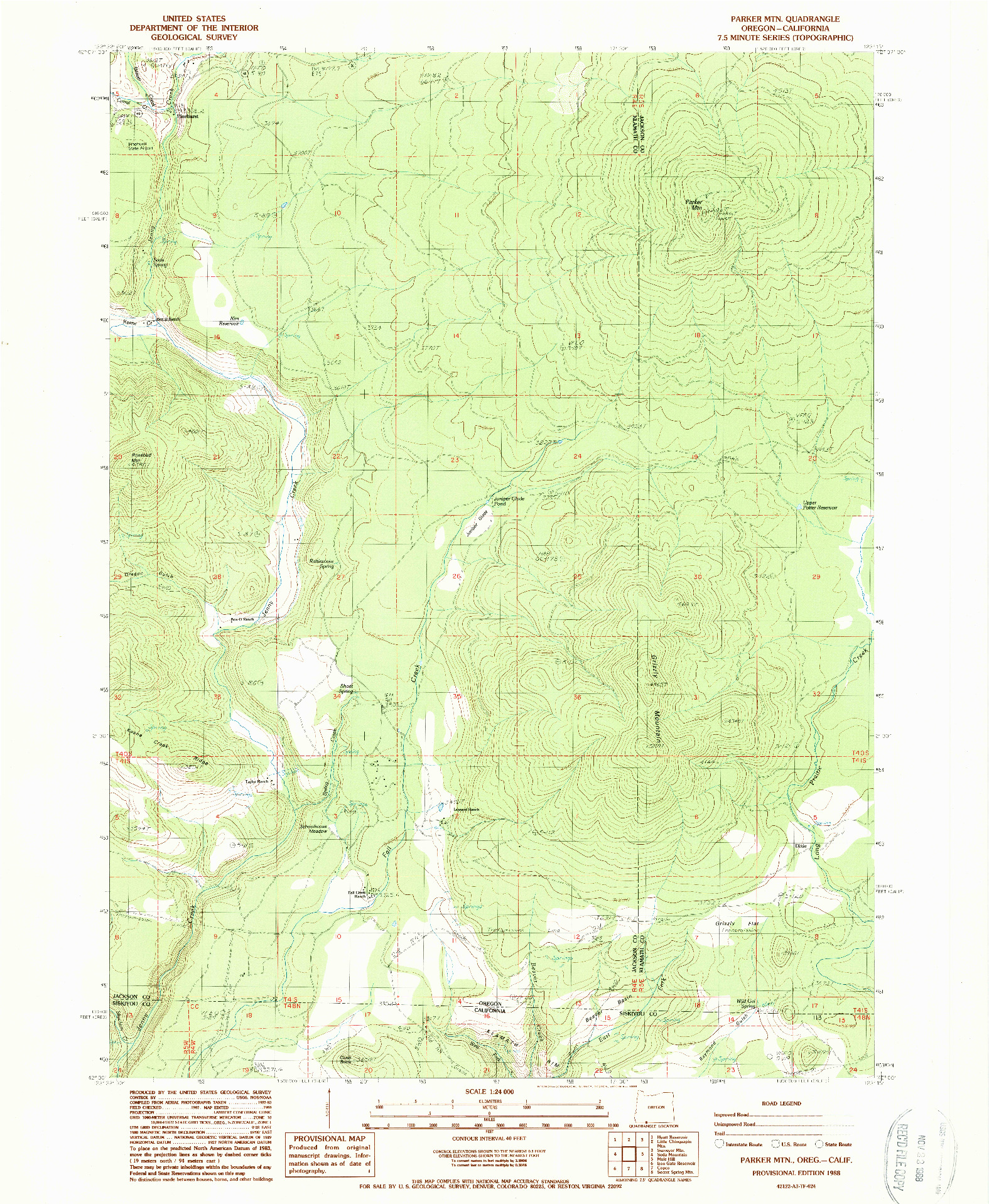 USGS 1:24000-SCALE QUADRANGLE FOR PARKER MTN, OR 1988
