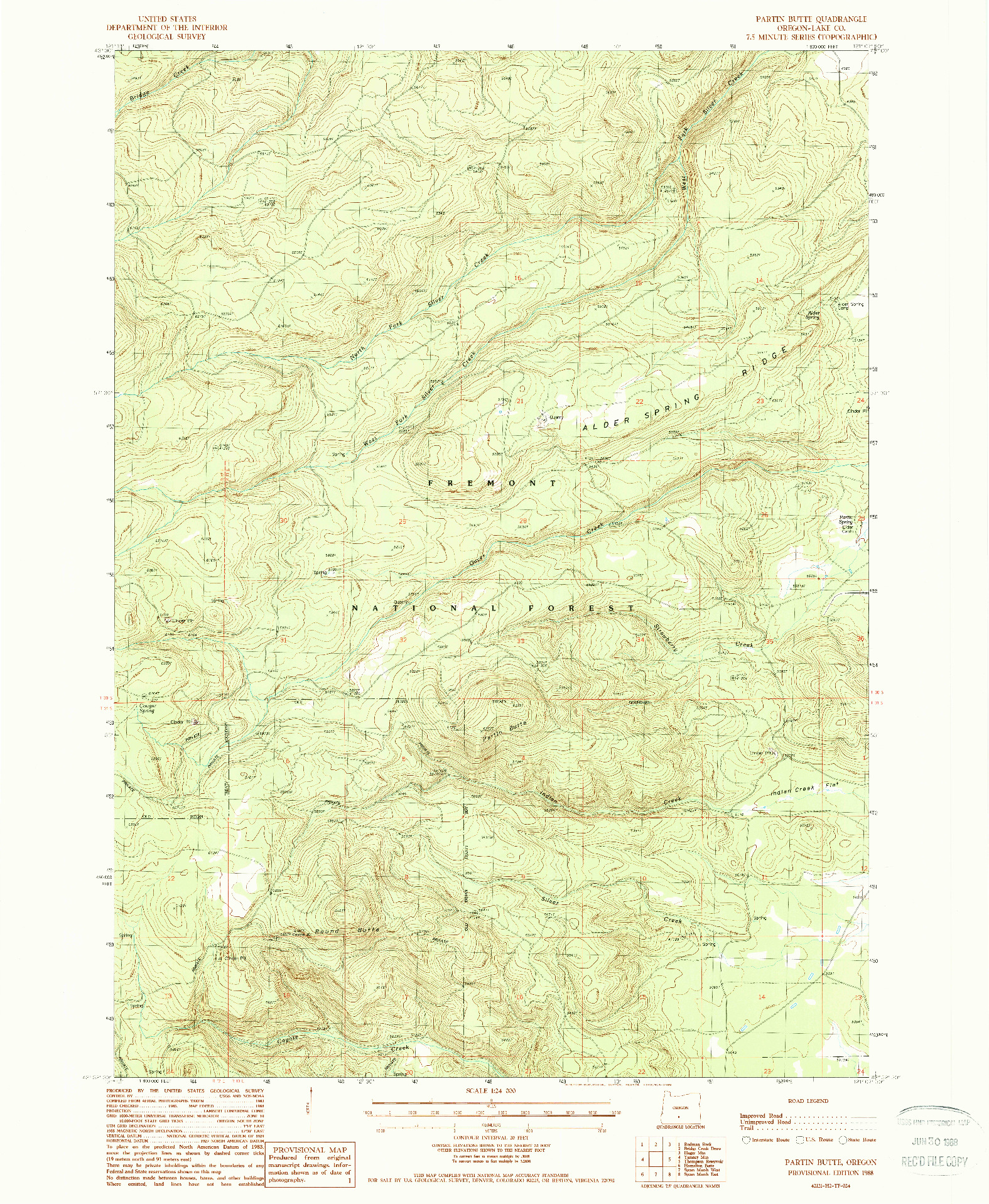 USGS 1:24000-SCALE QUADRANGLE FOR PARTIN BUTTE, OR 1988