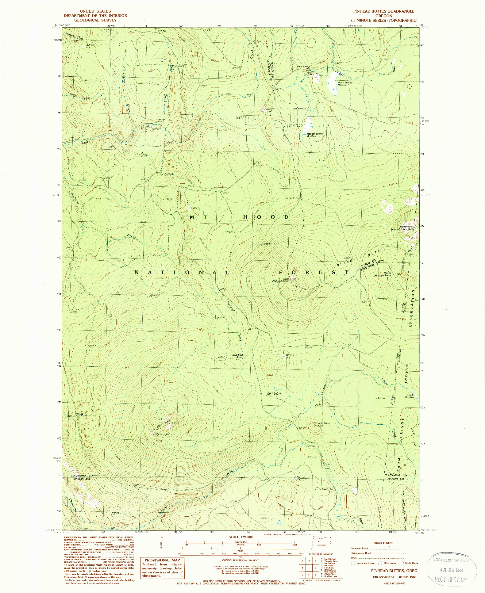 USGS 1:24000-SCALE QUADRANGLE FOR PINHEAD BUTTES, OR 1986