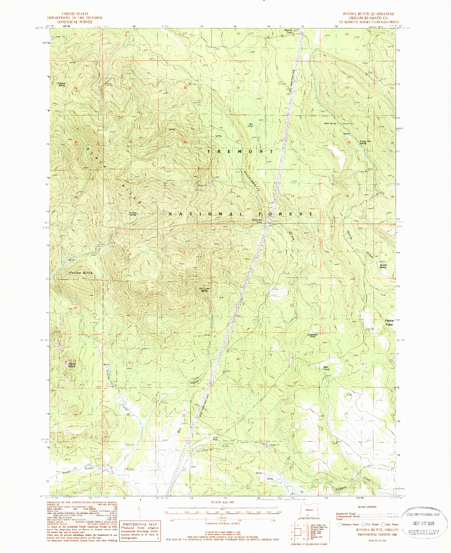 USGS 1:24000-SCALE QUADRANGLE FOR PONINA BUTTE, OR 1988