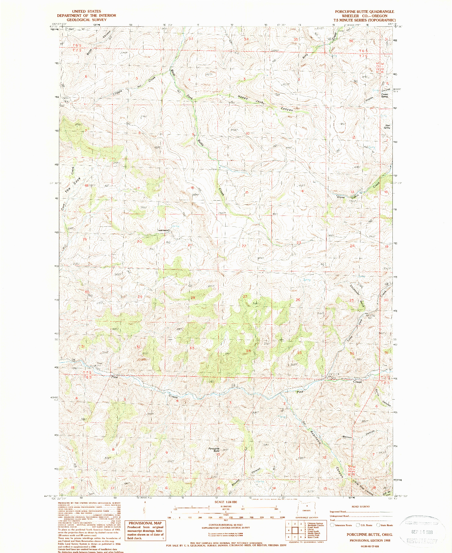 USGS 1:24000-SCALE QUADRANGLE FOR PORCUPINE BUTTE, OR 1988