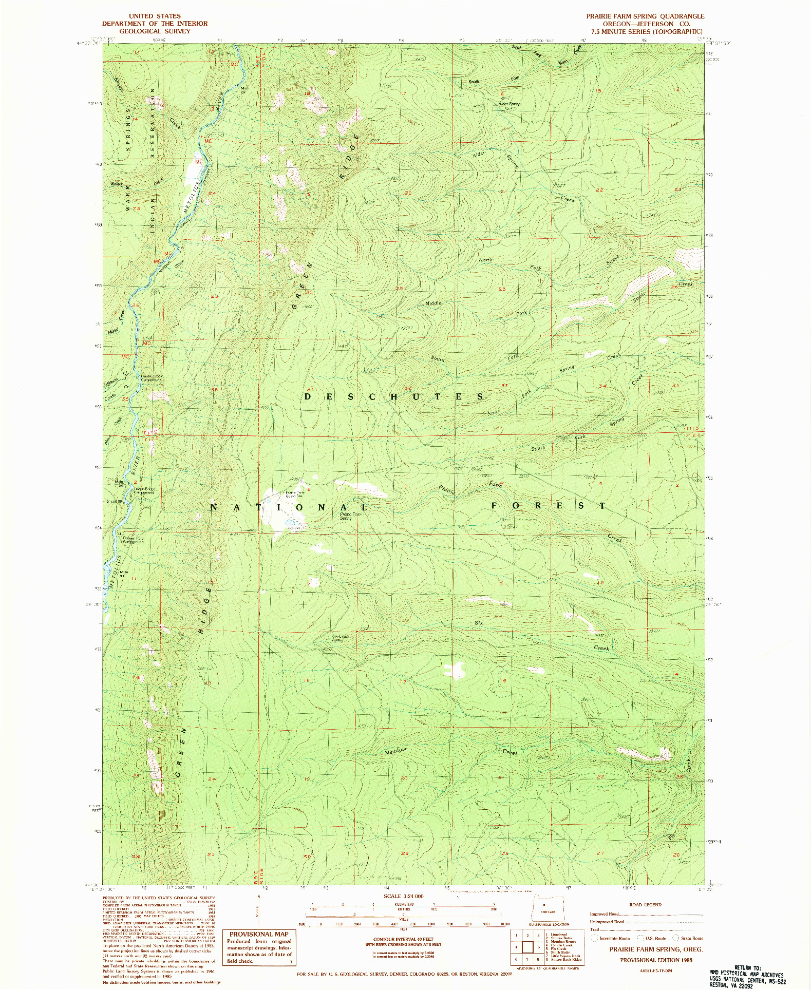 USGS 1:24000-SCALE QUADRANGLE FOR PRAIRIE FARM SPRING, OR 1988