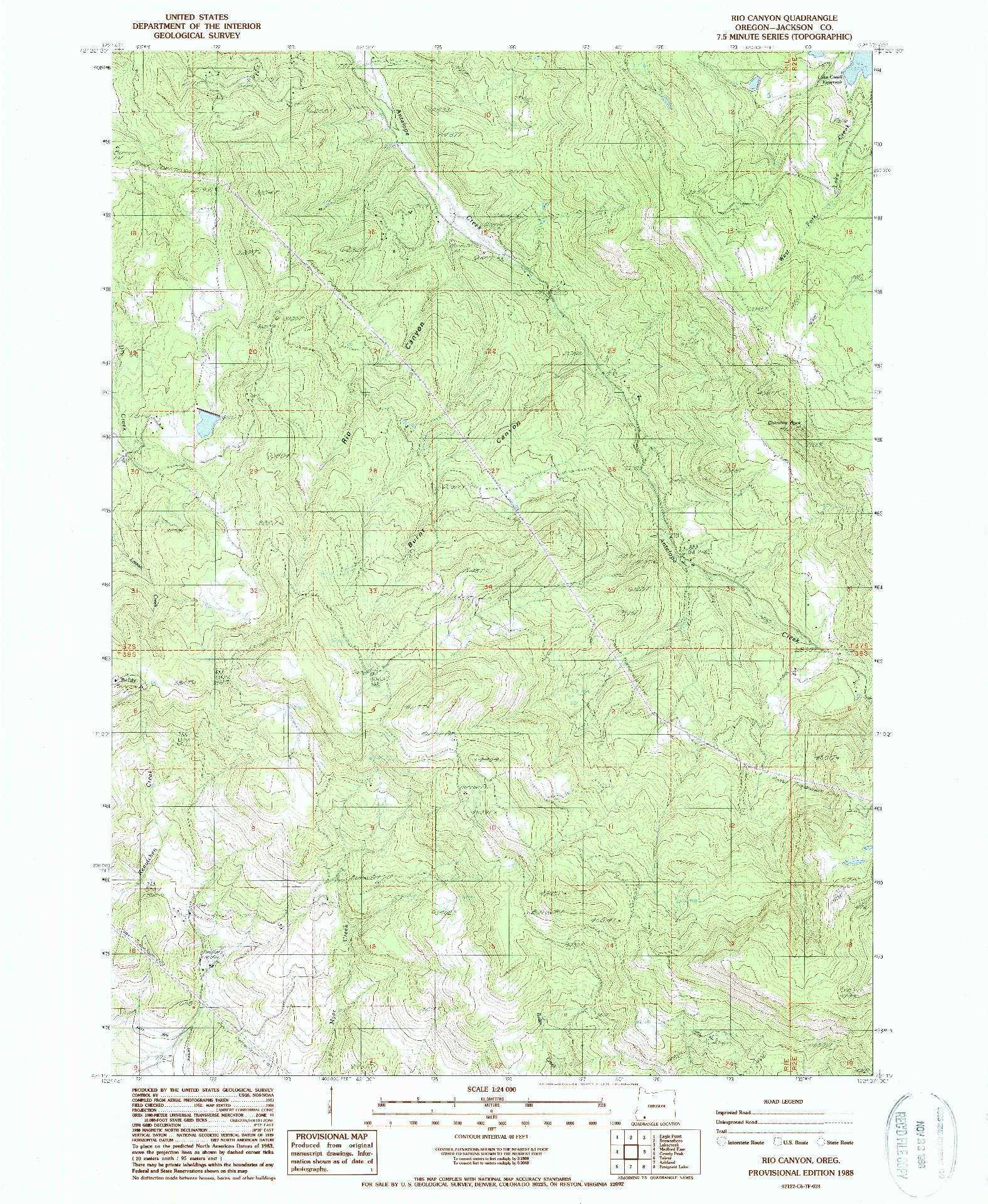 USGS 1:24000-SCALE QUADRANGLE FOR RIO CANYON, OR 1988