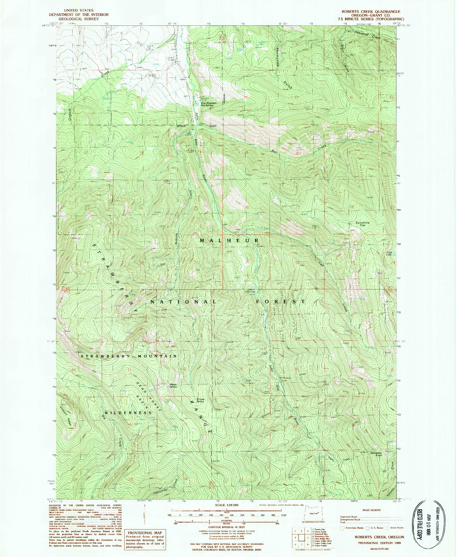 USGS 1:24000-SCALE QUADRANGLE FOR ROBERTS CREEK, OR 1988