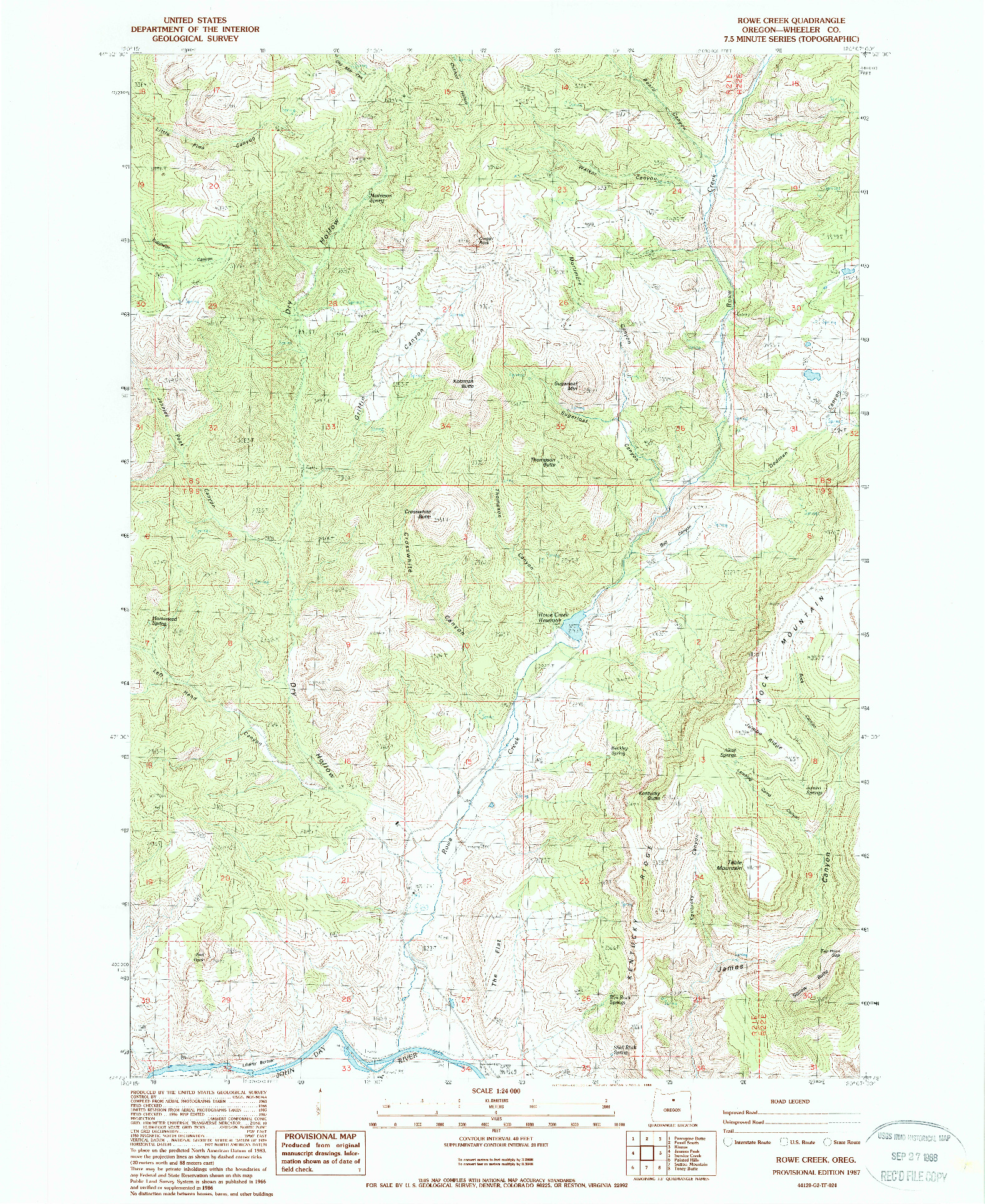 USGS 1:24000-SCALE QUADRANGLE FOR ROWE CREEK, OR 1987