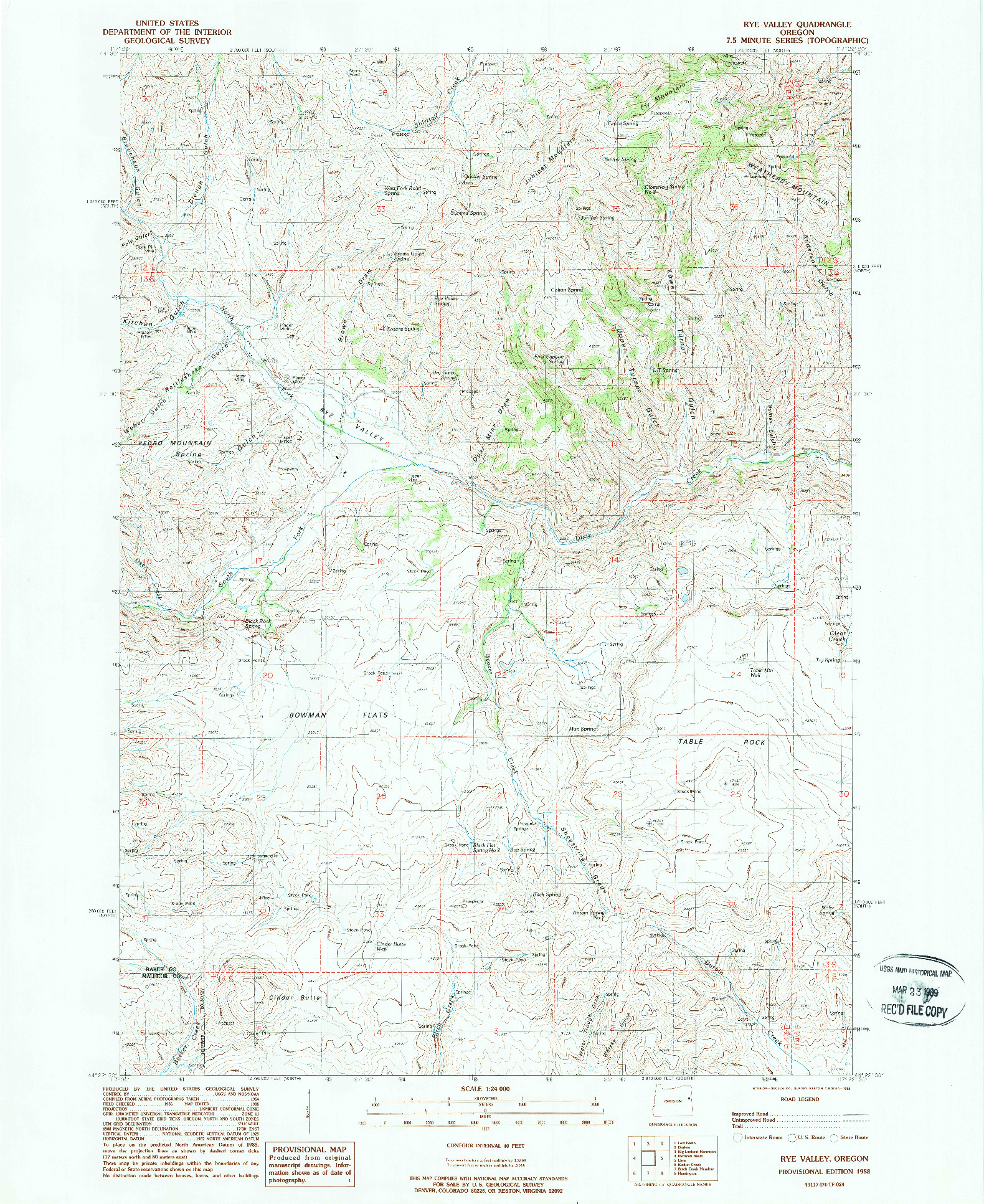 USGS 1:24000-SCALE QUADRANGLE FOR RYE VALLEY, OR 1988