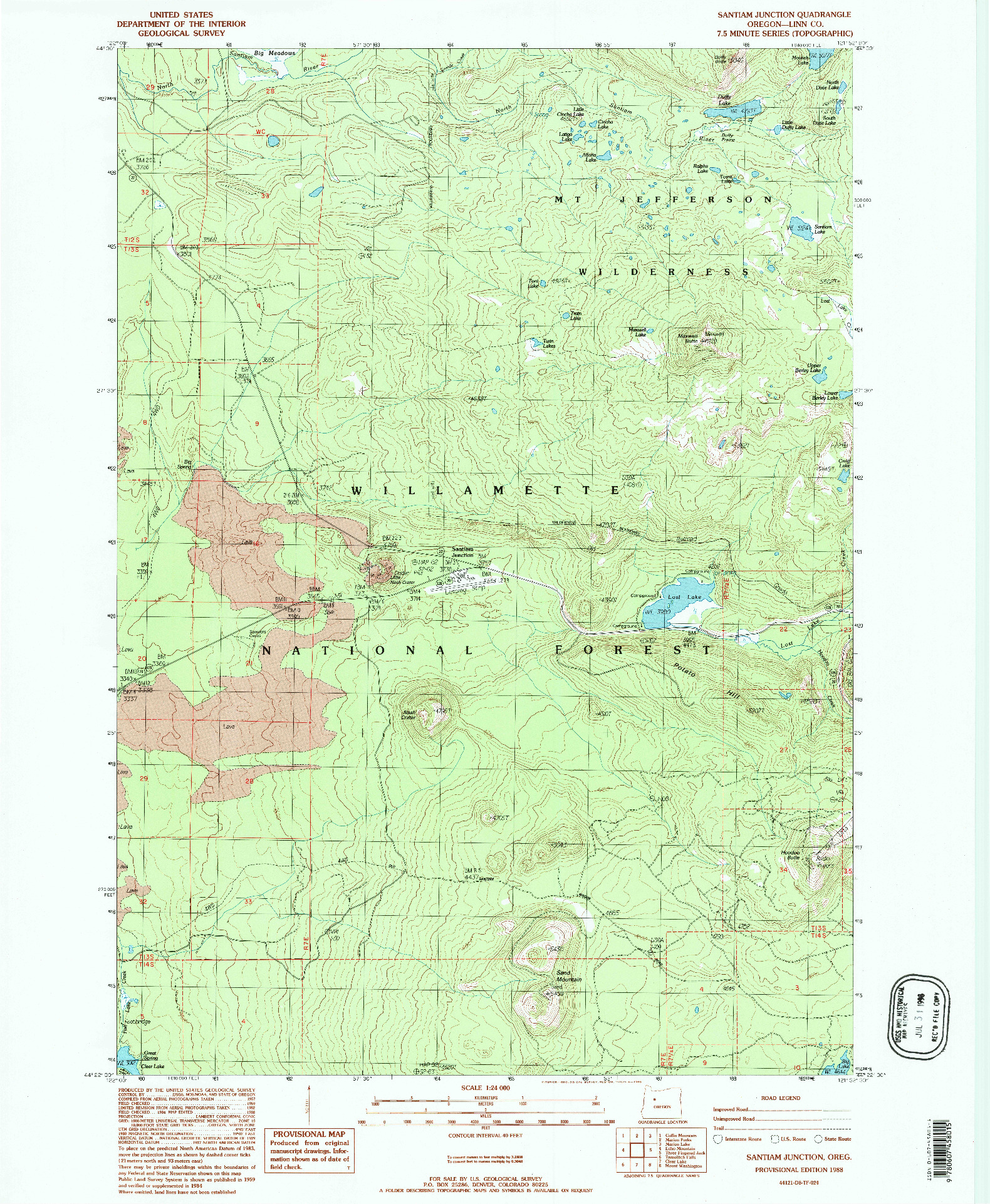 USGS 1:24000-SCALE QUADRANGLE FOR SANTIAM JUNCTION, OR 1988