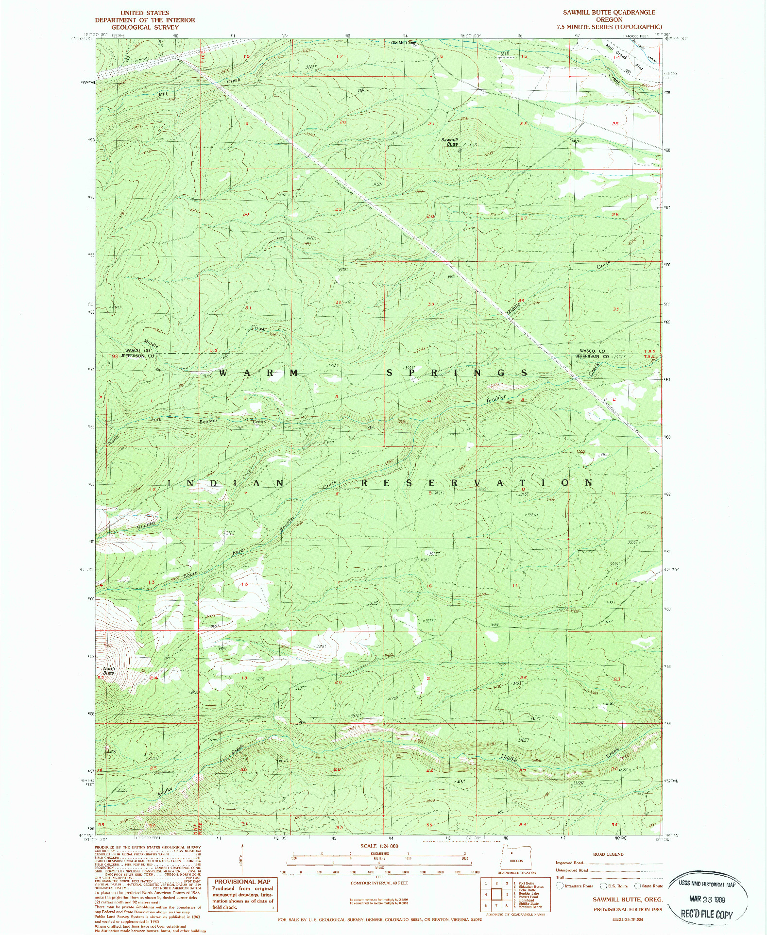 USGS 1:24000-SCALE QUADRANGLE FOR SAWMILL BUTTE, OR 1988