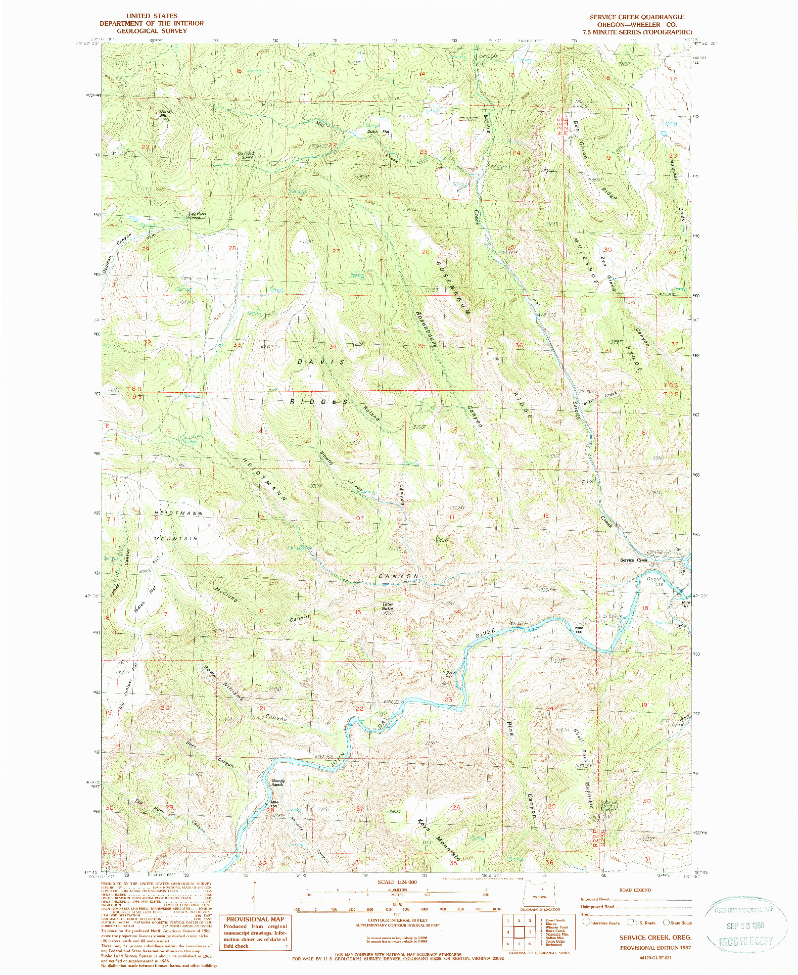 USGS 1:24000-SCALE QUADRANGLE FOR SERVICE CREEK, OR 1987