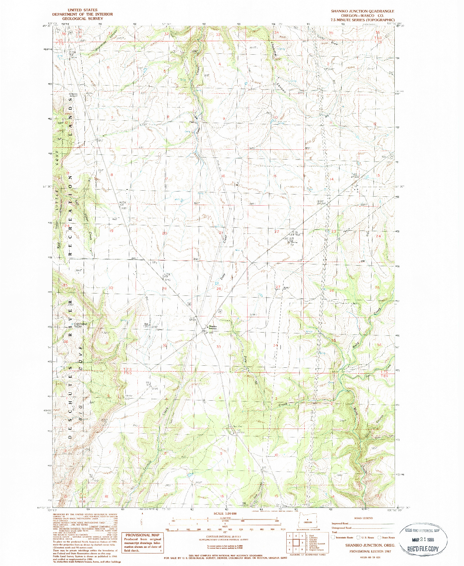 USGS 1:24000-SCALE QUADRANGLE FOR SHANIKO JUNCTION, OR 1987