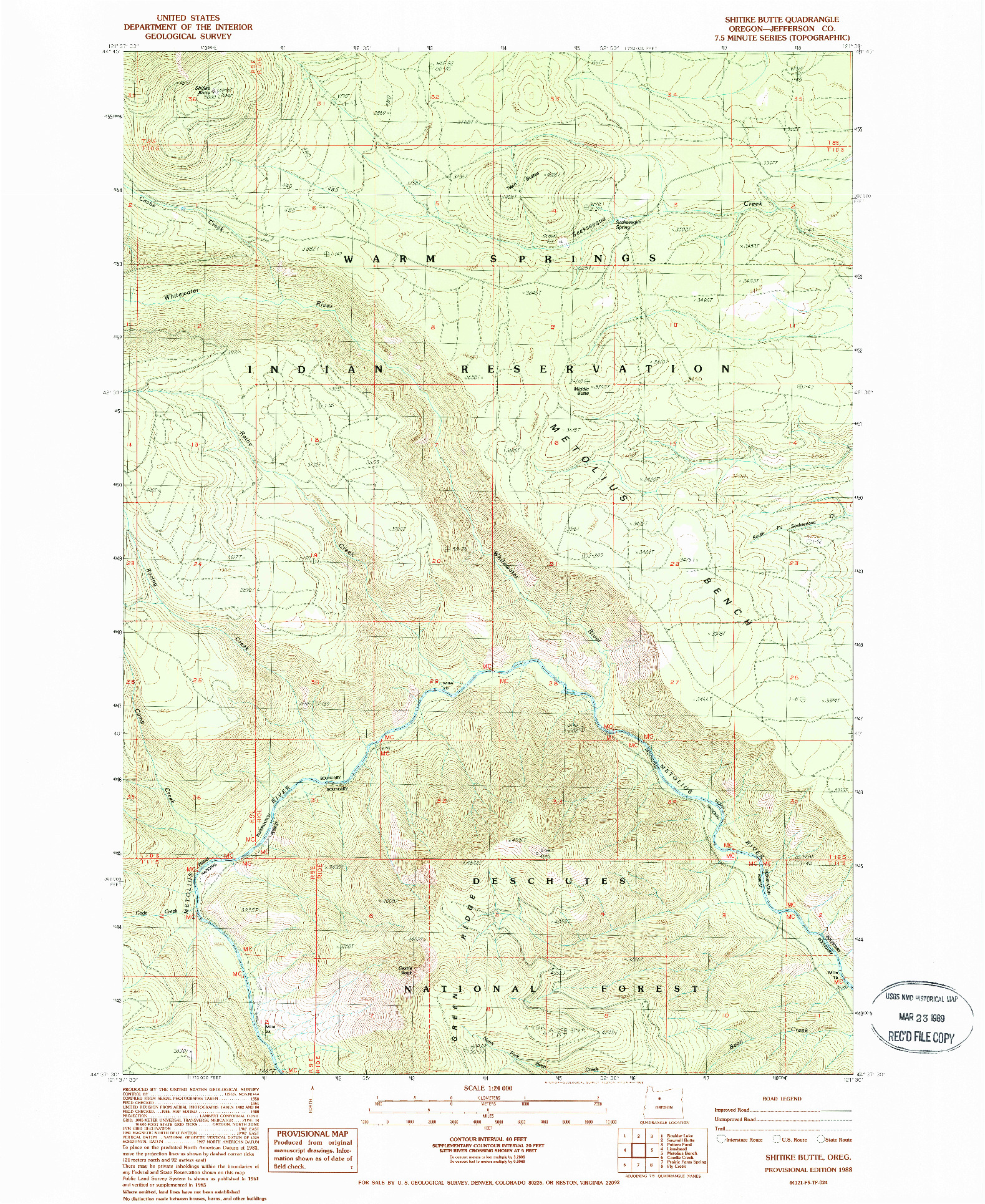 USGS 1:24000-SCALE QUADRANGLE FOR SHITIKE BUTTE, OR 1988